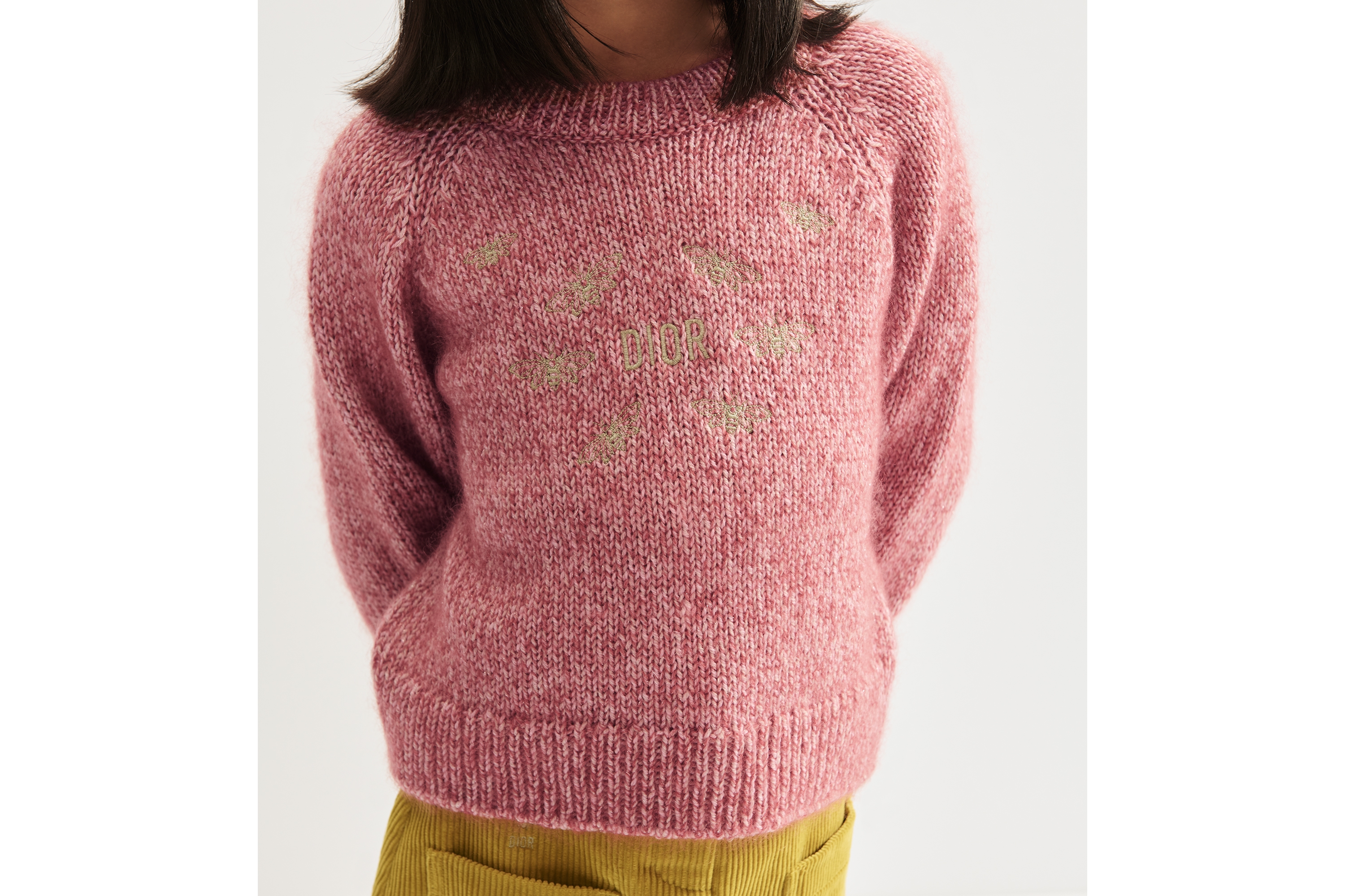 儿童针织衫 复古粉色和浅金色调绵羊毛混纺混色针织面料 E08