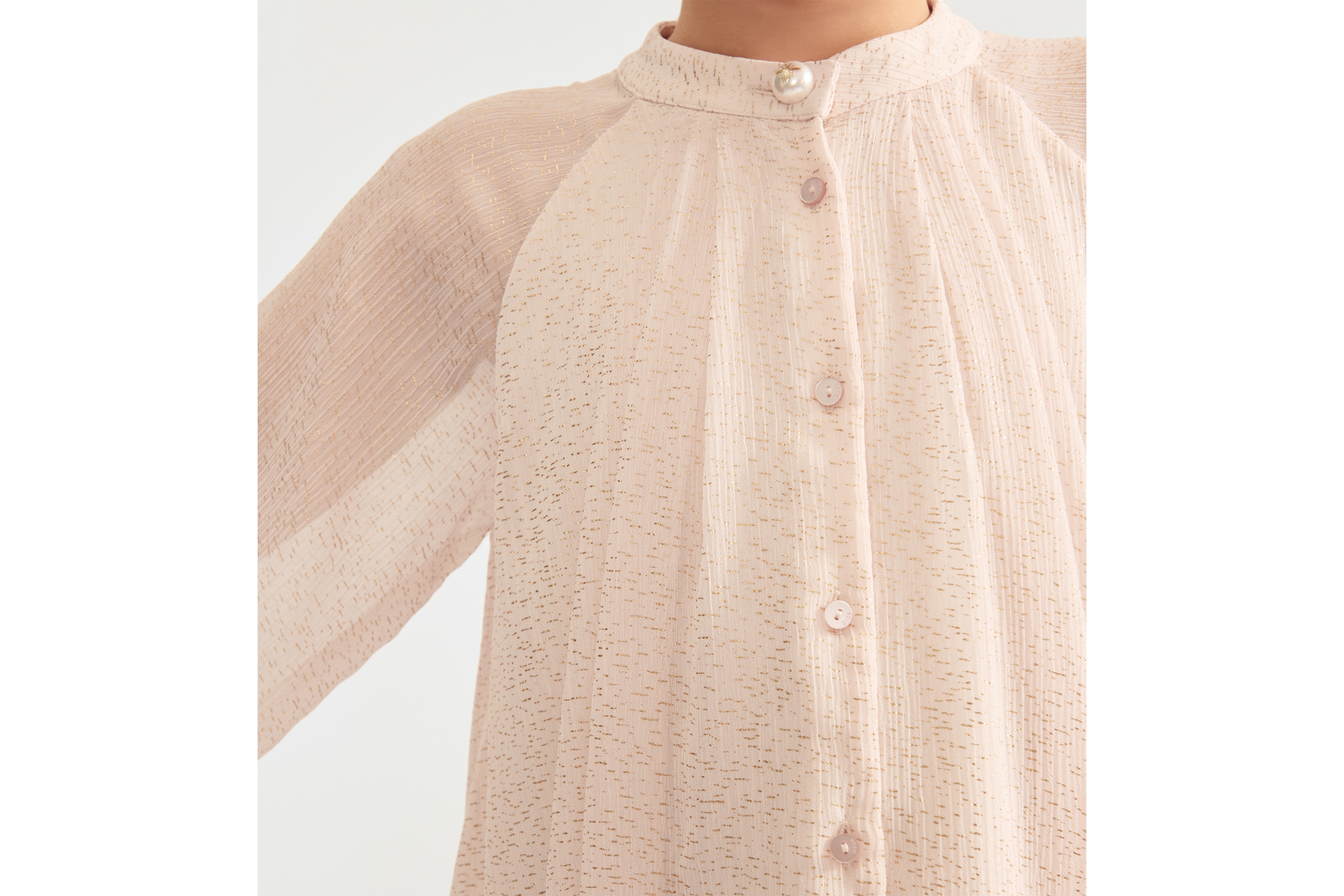 儿童喇叭形连衣裙 淡粉色绉纱金色调亮片装饰 E09