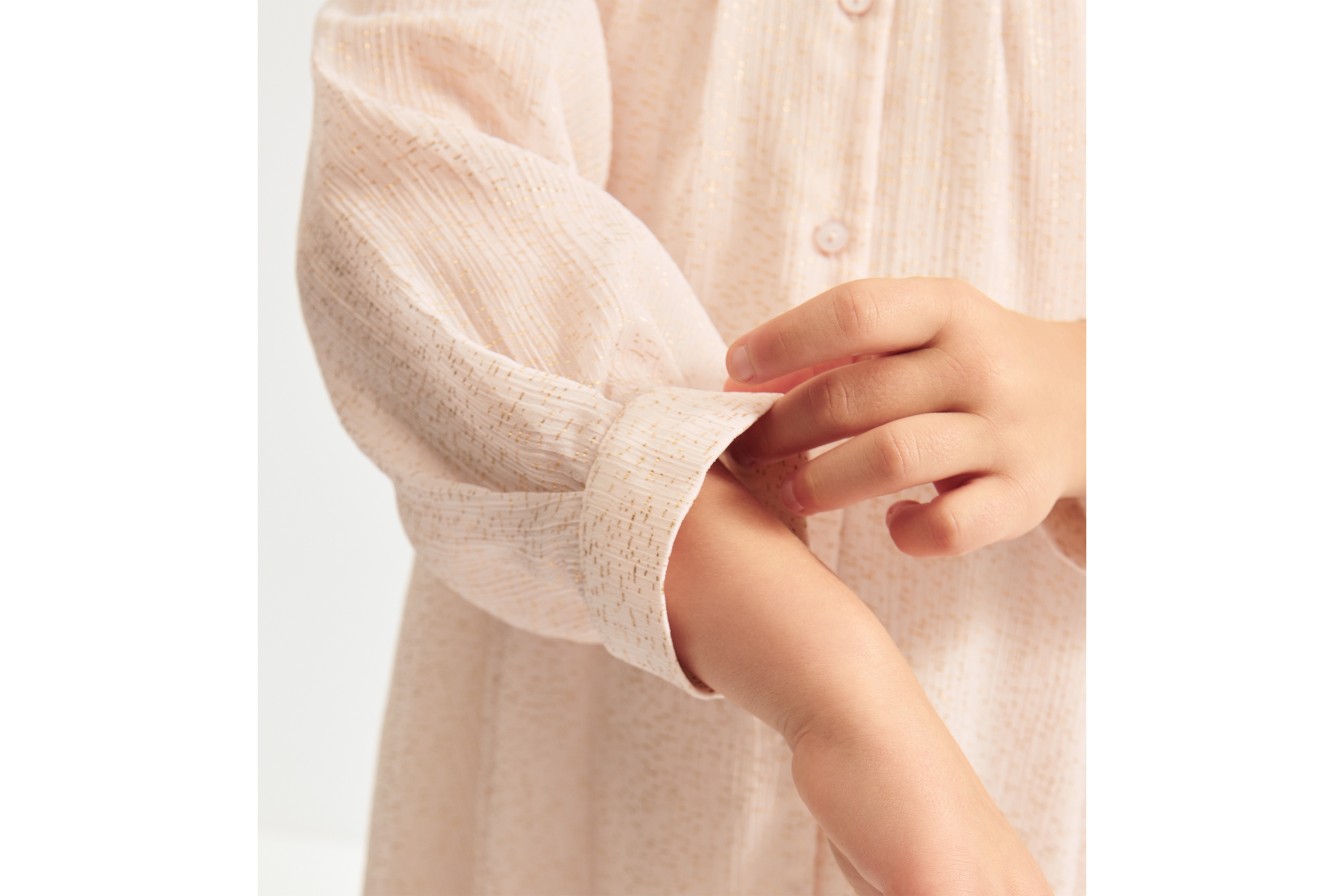 儿童喇叭形连衣裙 淡粉色绉纱金色调亮片装饰 E11