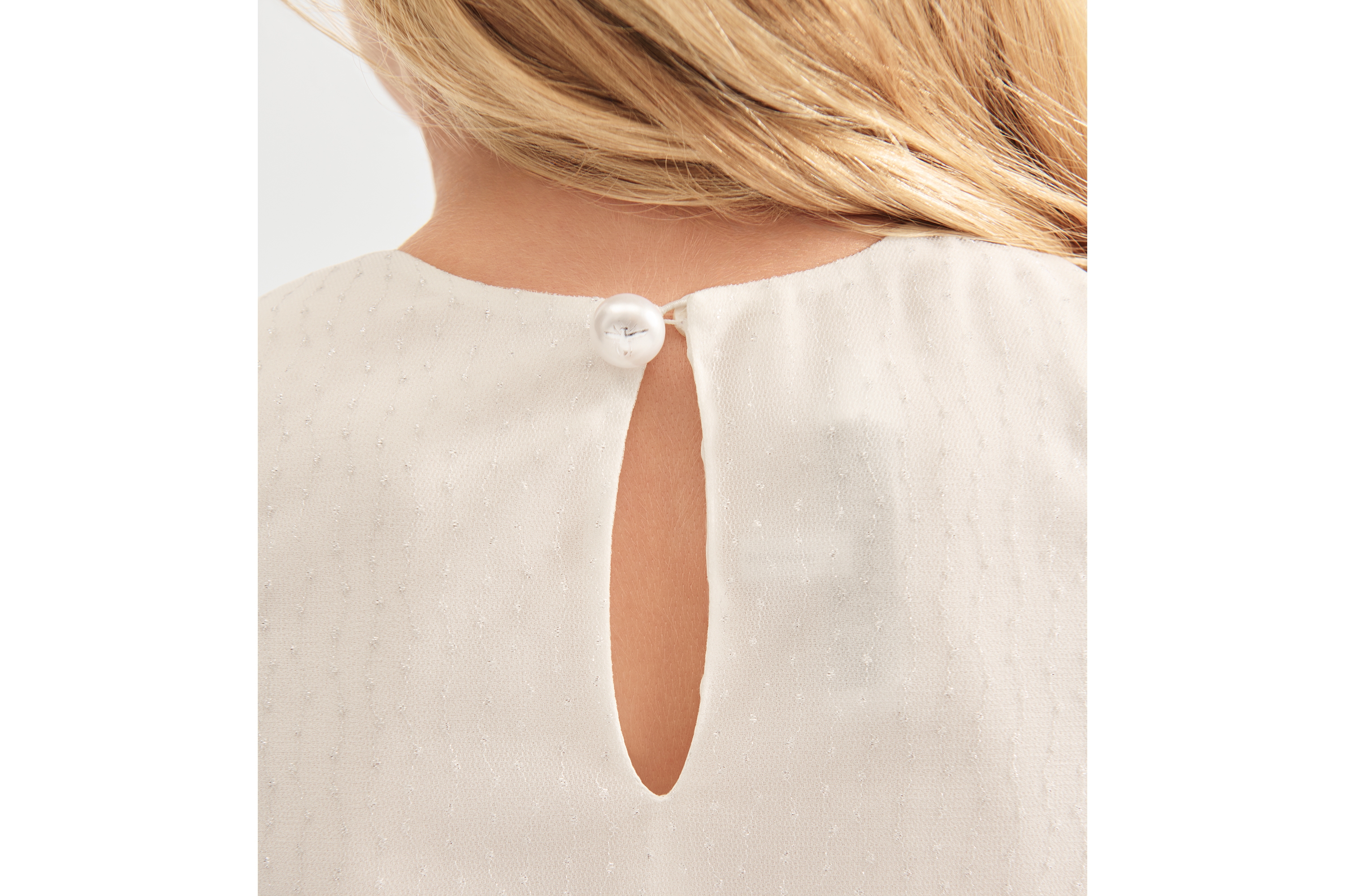 儿童喇叭形连衣裙 象牙色薄纱银色调小花薄洋纱效果 E09