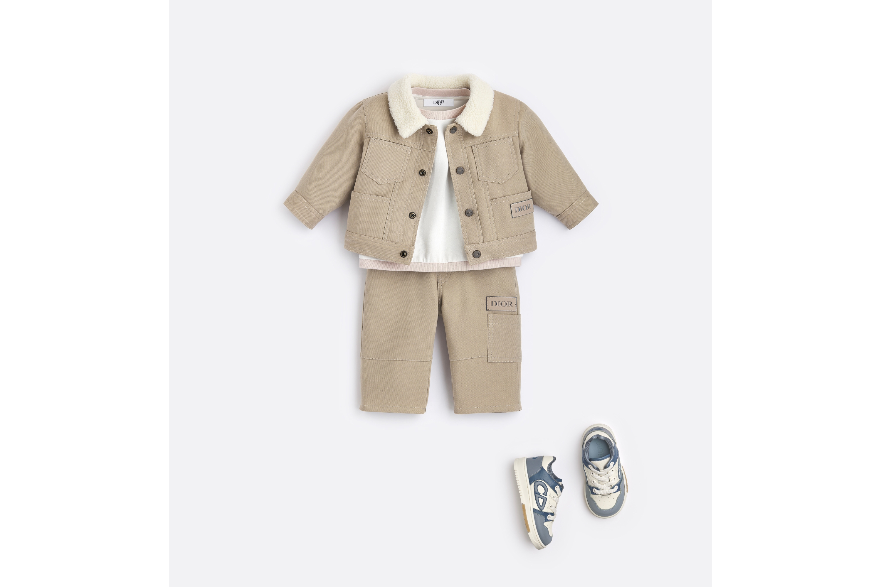 婴幼儿长袖 T 恤 象牙色棉质混纺平纹针织面料 E08