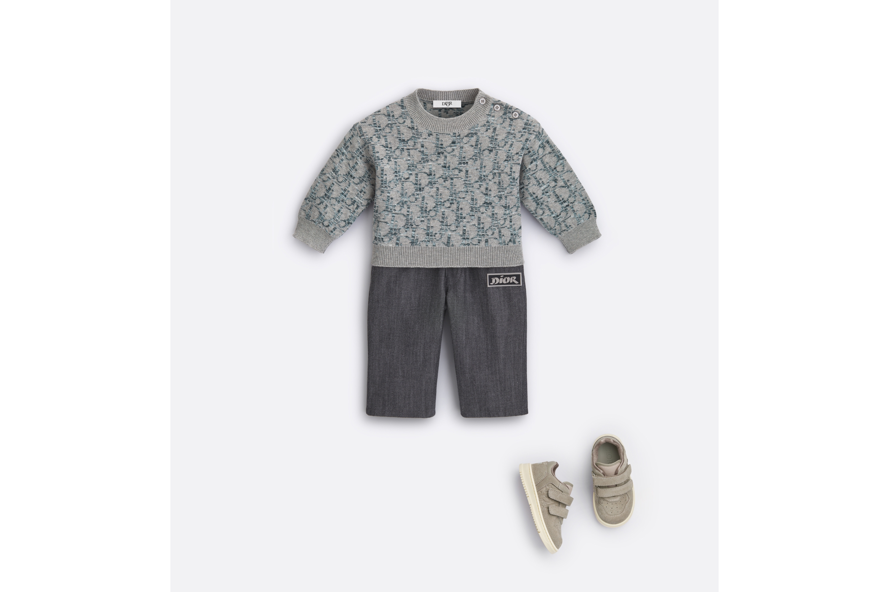 婴幼儿针织衫 浅灰色棉质针织面料深灰色 Oblique 印花 E08