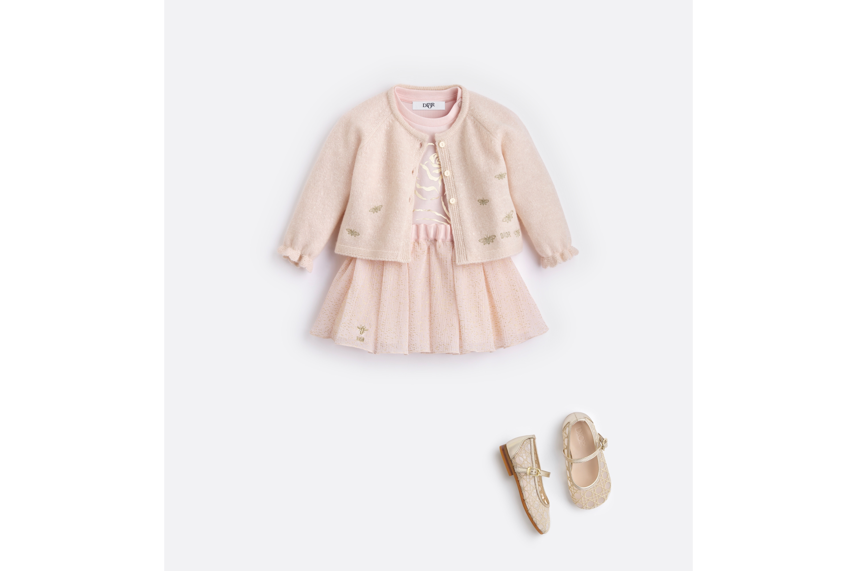 婴幼儿开衫 淡粉色和象牙色绵羊毛和桑蚕丝混纺混色针织面料 E08