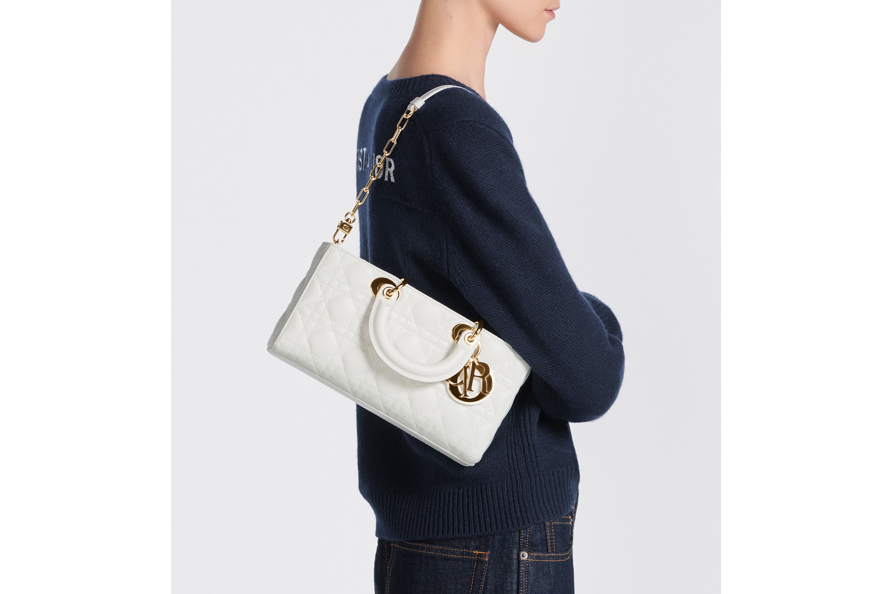 look_image_alt_prefix 中号 Lady D-Joy 手袋 奶白色羊皮革藤格纹 E05