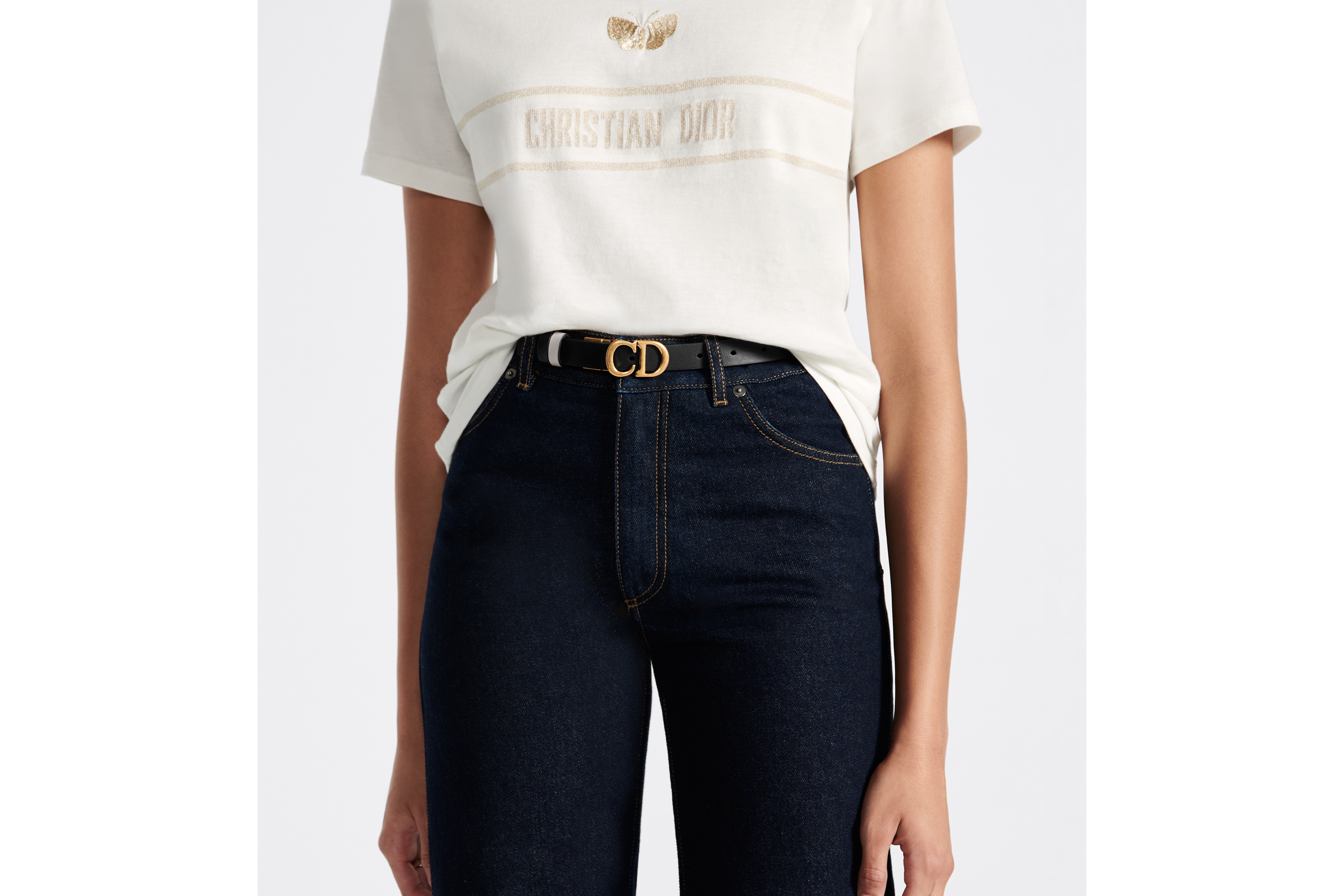 马鞍双面腰带 20 毫米黑色和奶白色光滑牛皮革 E13