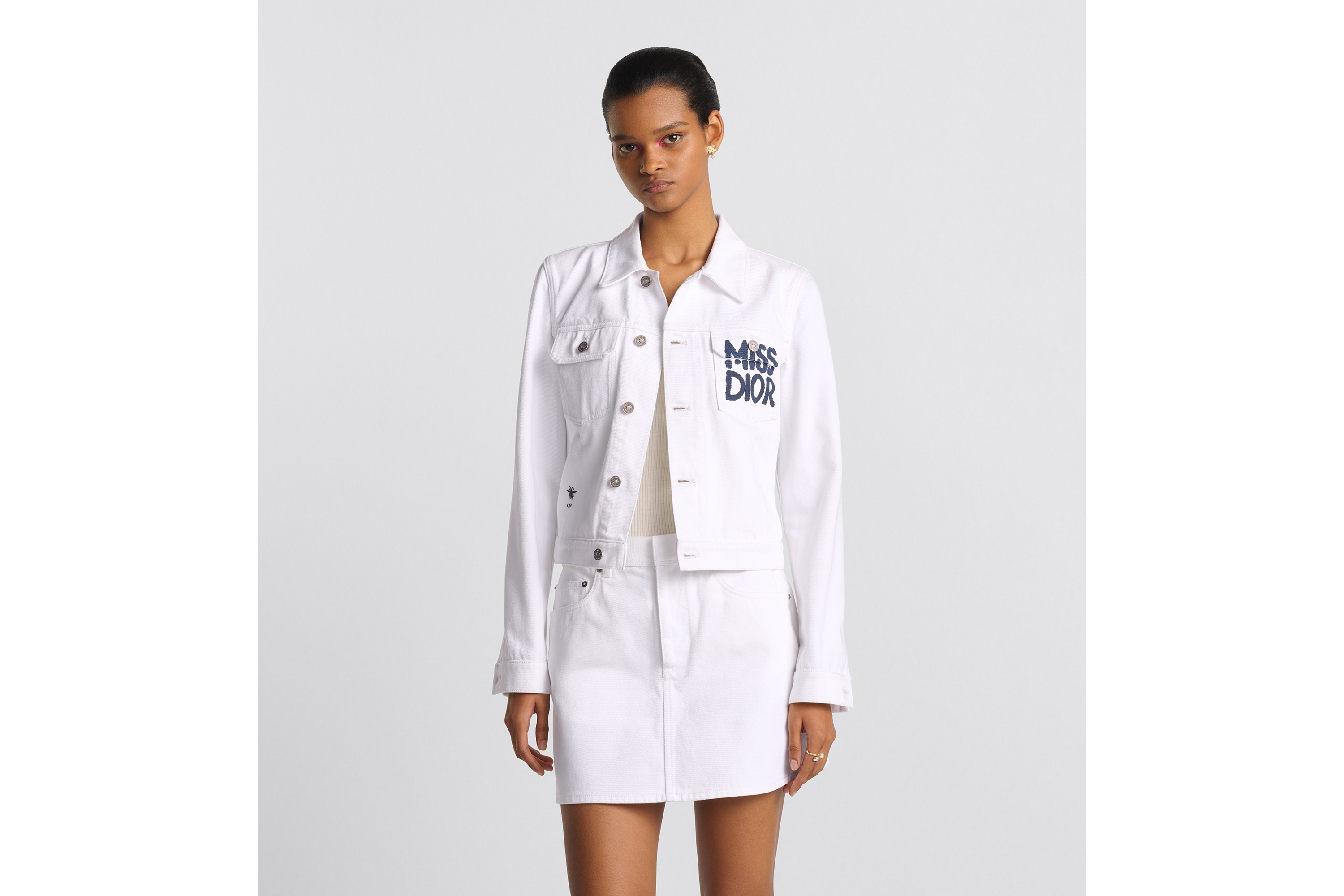 夹克白色棉质牛仔布蓝色Miss Dior Graffiti 图案| DIOR