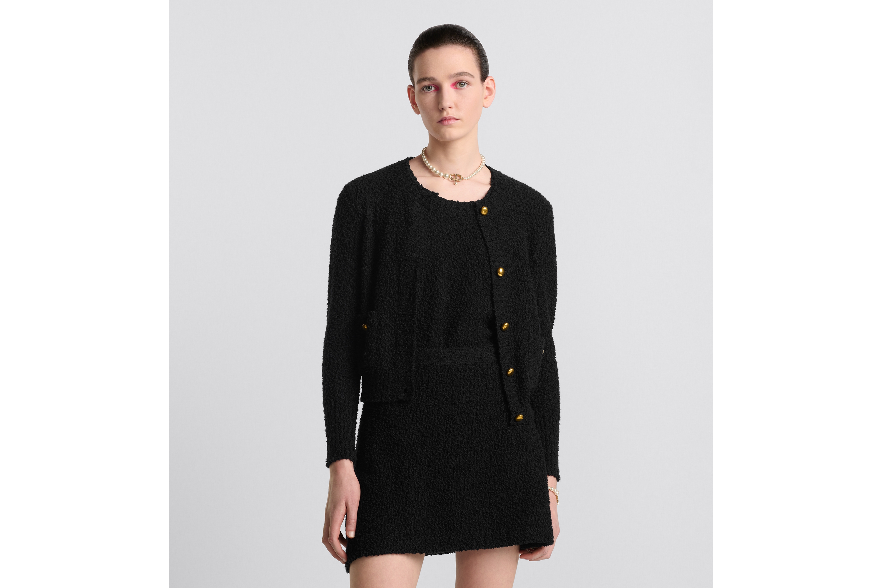 两件套 黑色棉质和绵羊毛混纺针织面料 E04