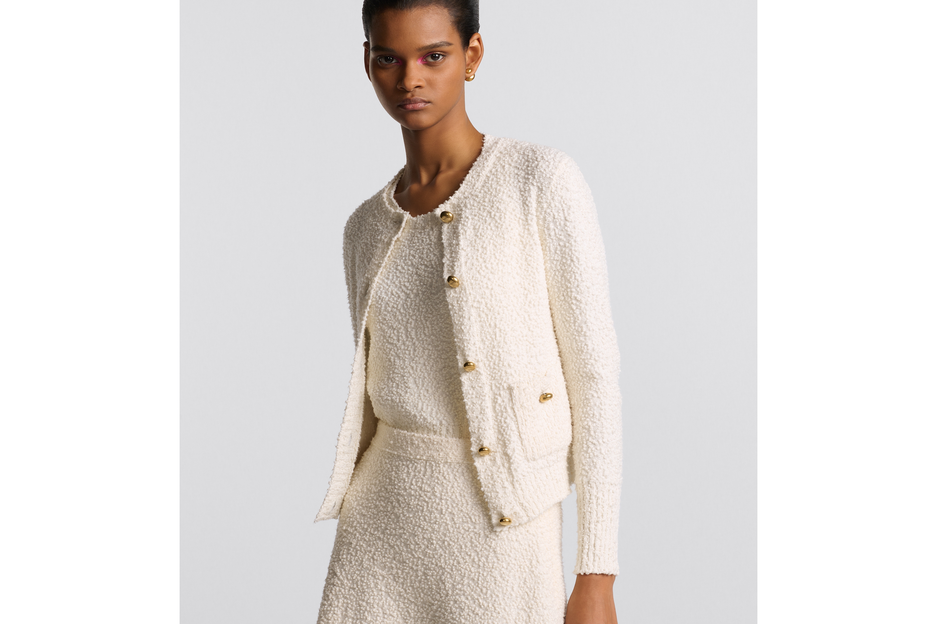 两件套 米白色棉质和绵羊毛混纺针织面料 E05