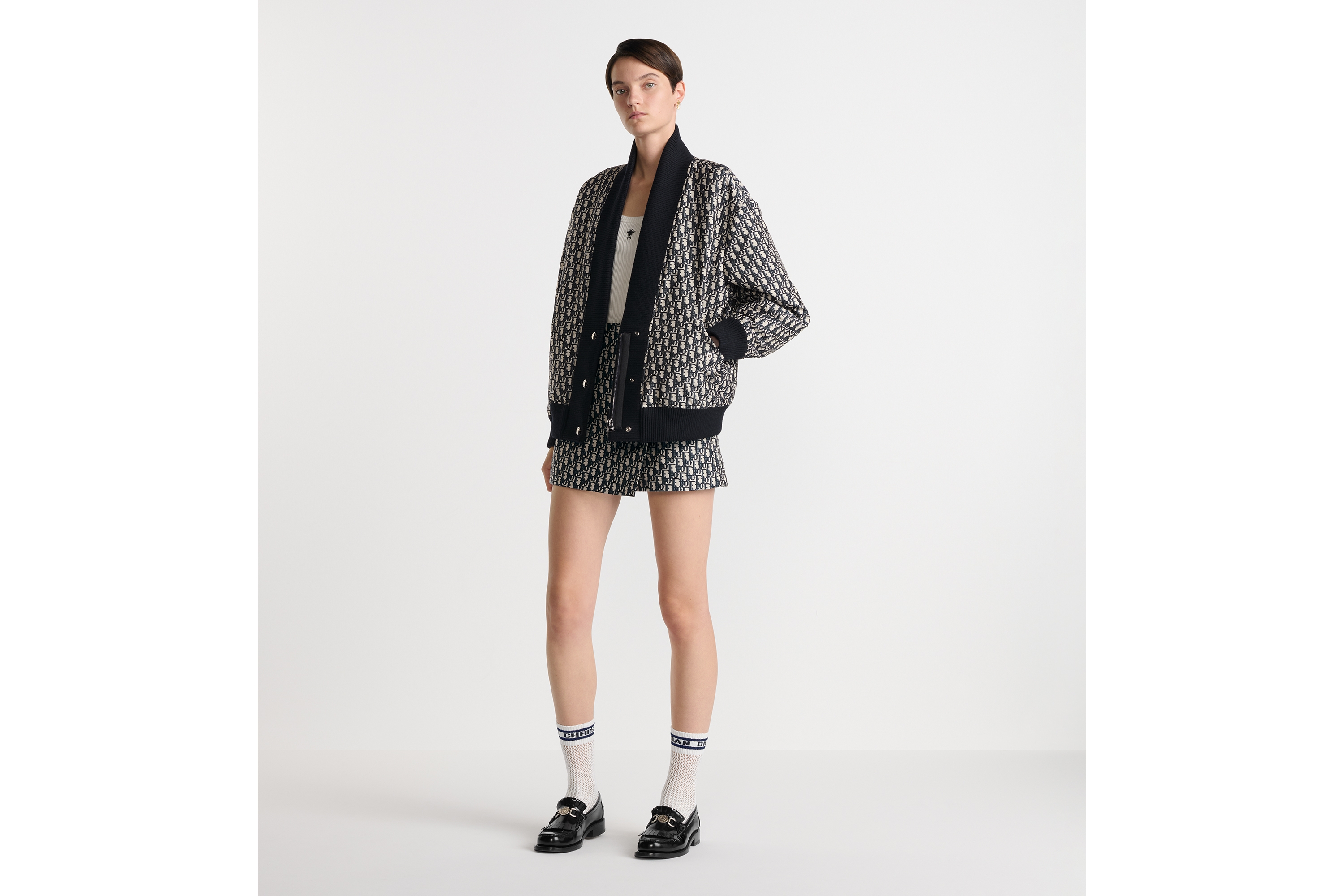 裙裤 蓝色塔夫绸提花科技面料 Oblique 印花 E01