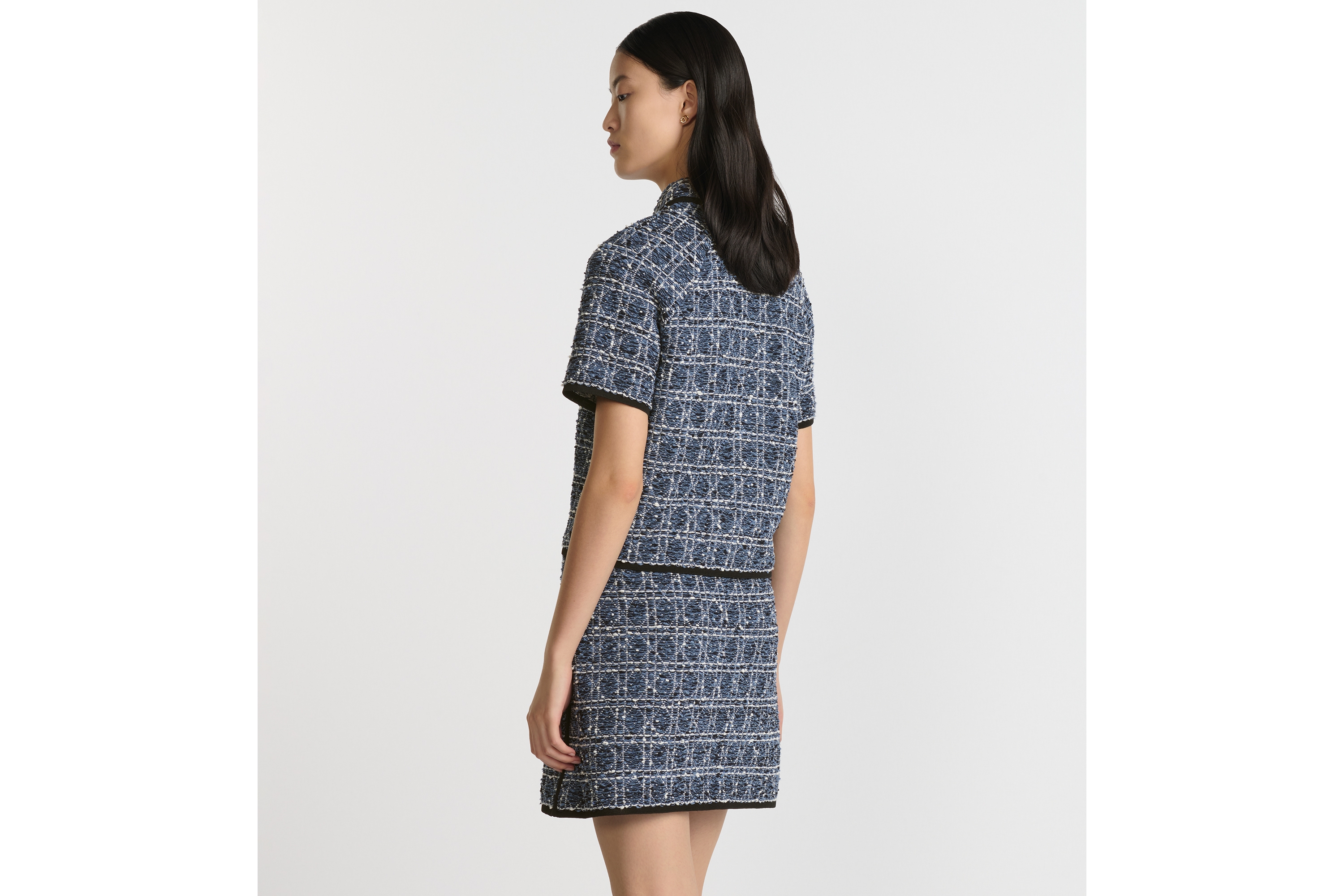 look_image_alt_prefix 短袖藤格纹夹克 白色和蓝色棉质混纺粗花呢 E06