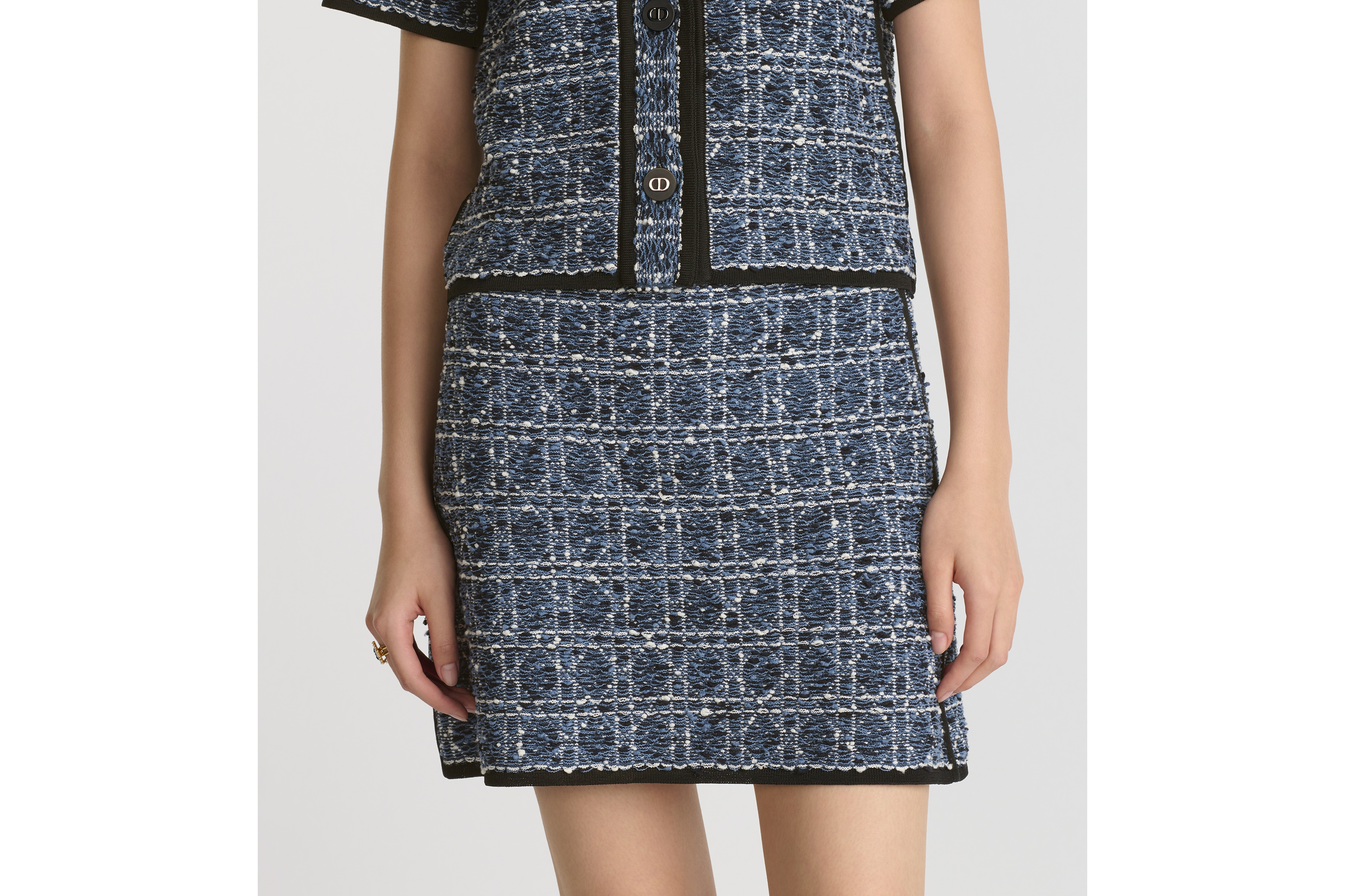 look_image_alt_prefix 迷你裙 蓝色棉质混纺粗花呢白色线藤格纹 E10