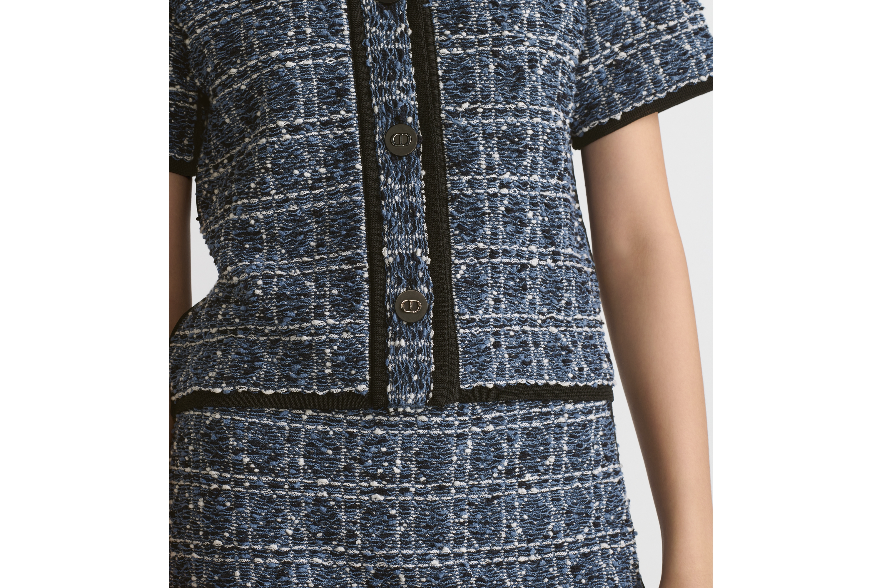 look_image_alt_prefix 短袖藤格纹夹克 白色和蓝色棉质混纺粗花呢 E17