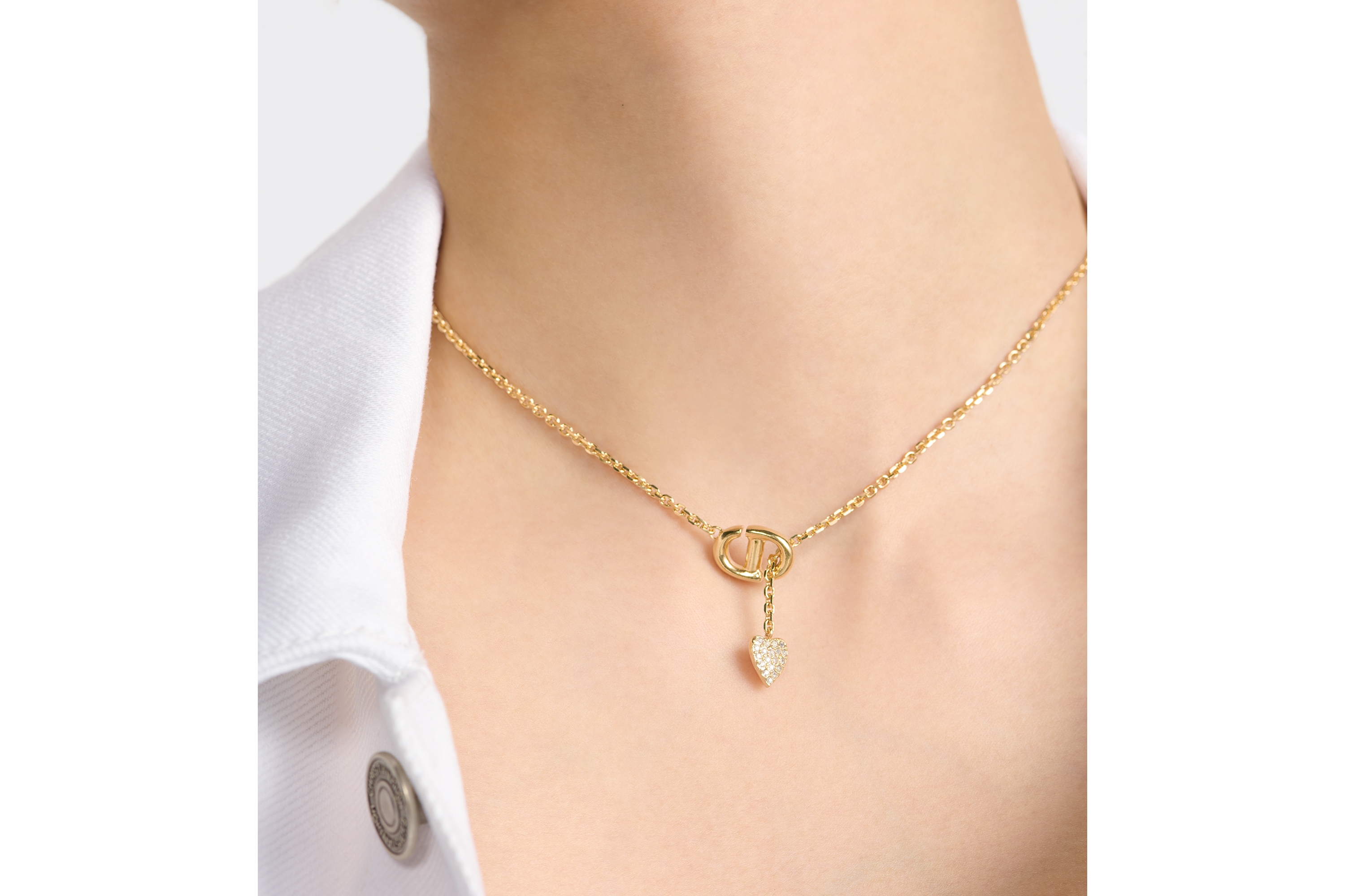 CD Navy 项链金色饰面金属和银色调仿水晶装饰| DIOR 