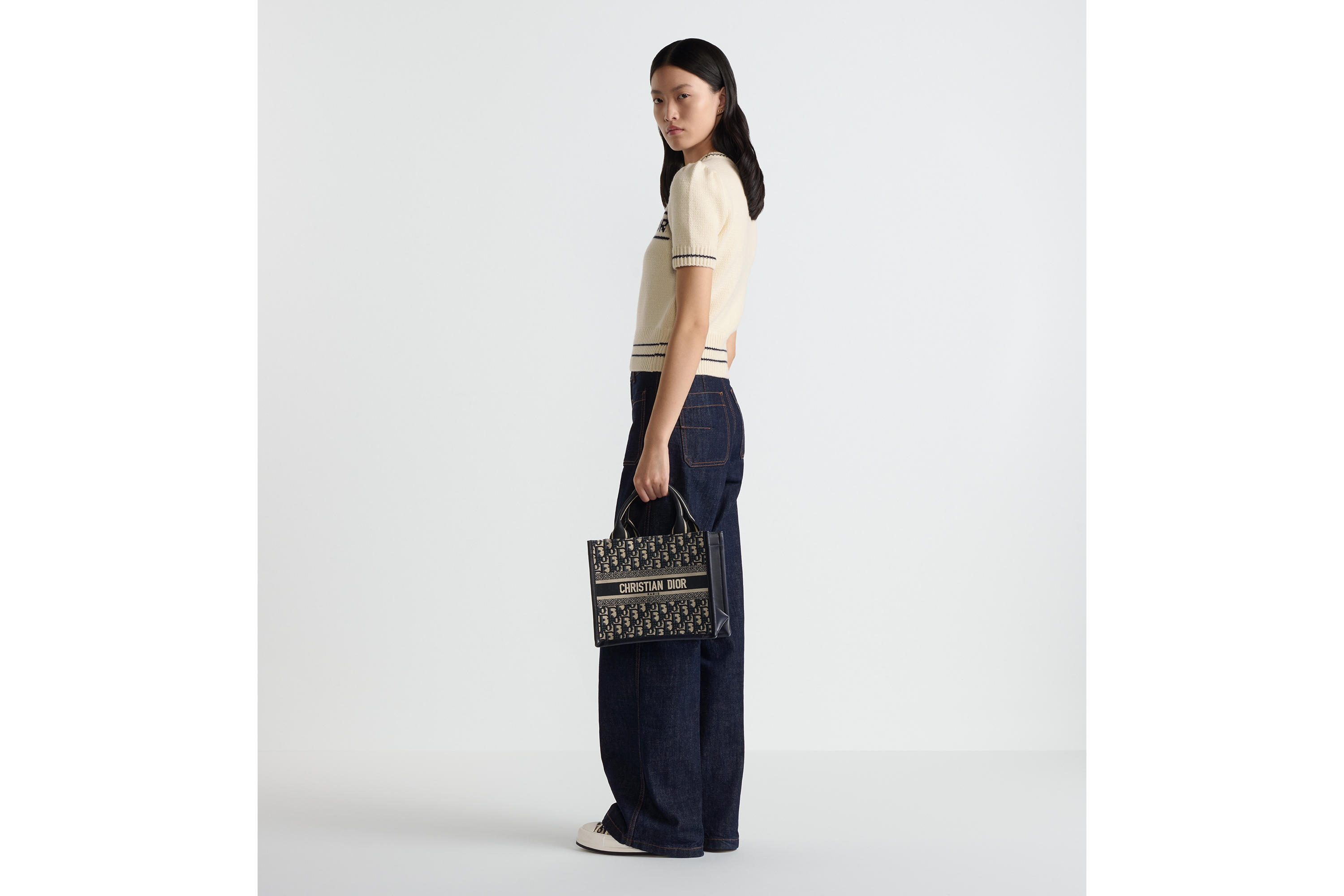 小号Book Tote 手袋蓝色Oblique 印花和牛皮革（26.5 x 22 x 14