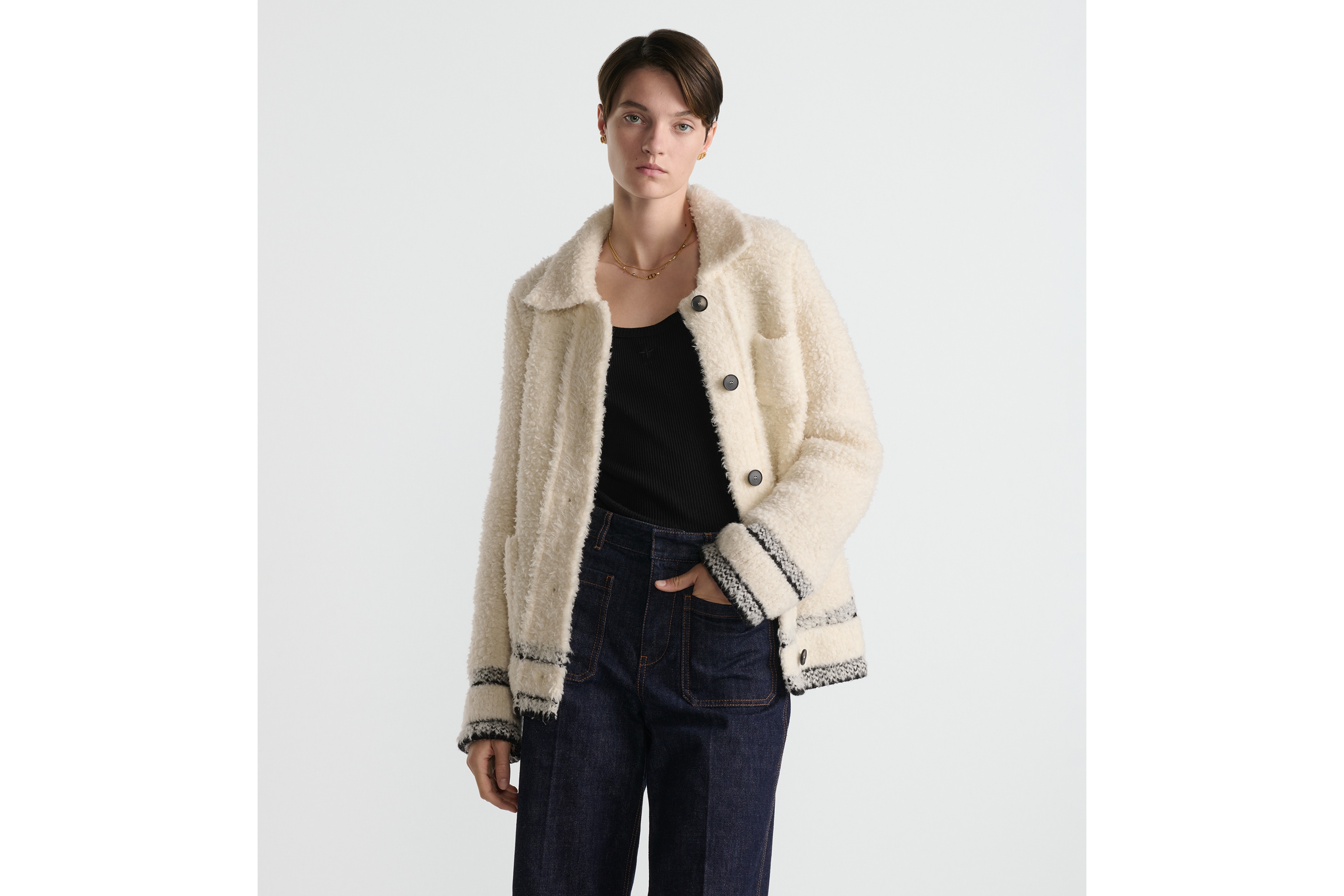 look_image_alt_prefix Caro 外套 米白色绵羊毛混纺起绒针织面料 E04