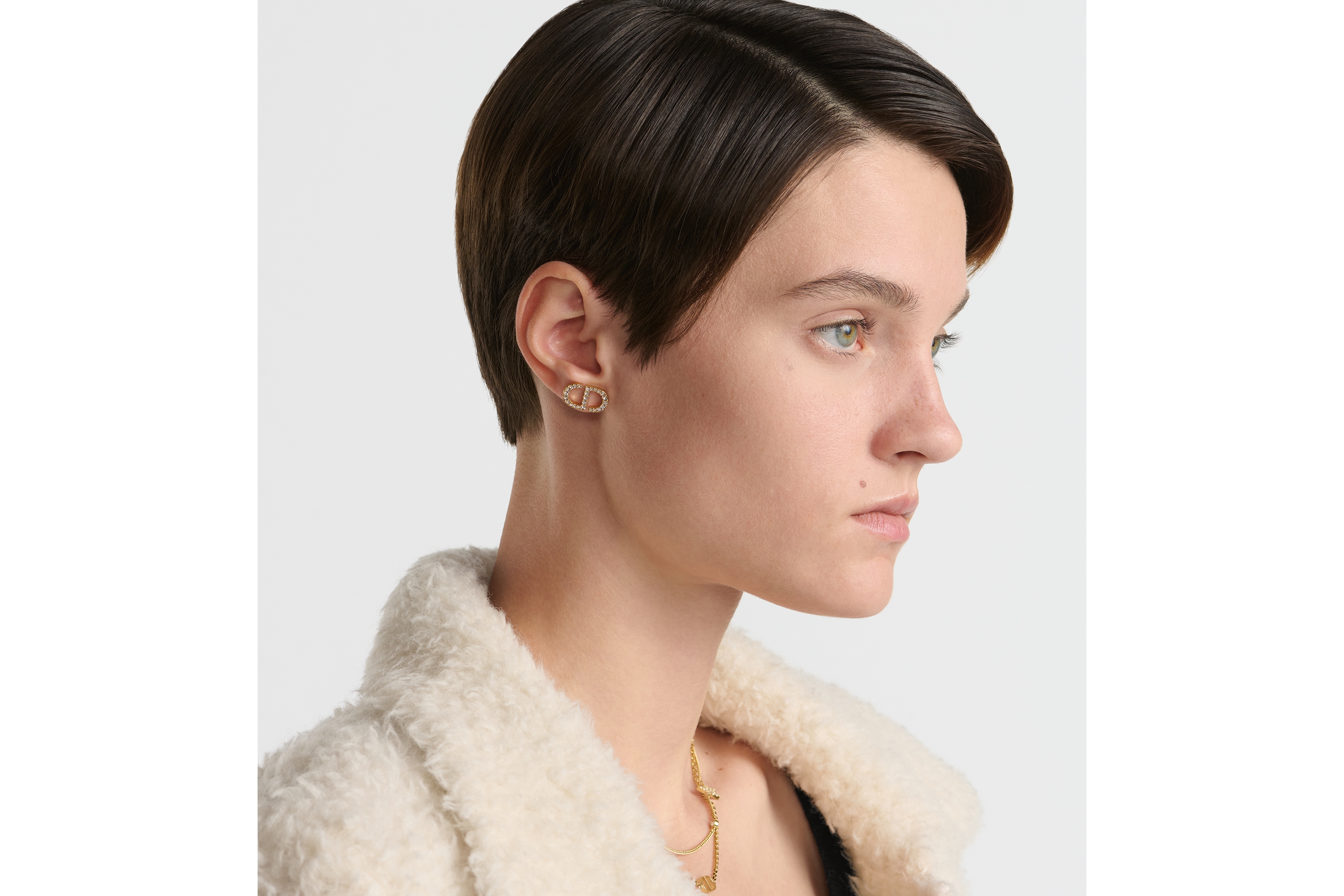 look_image_alt_prefix Petit CD 耳钉 金色饰面金属和白色仿水晶装饰 E08