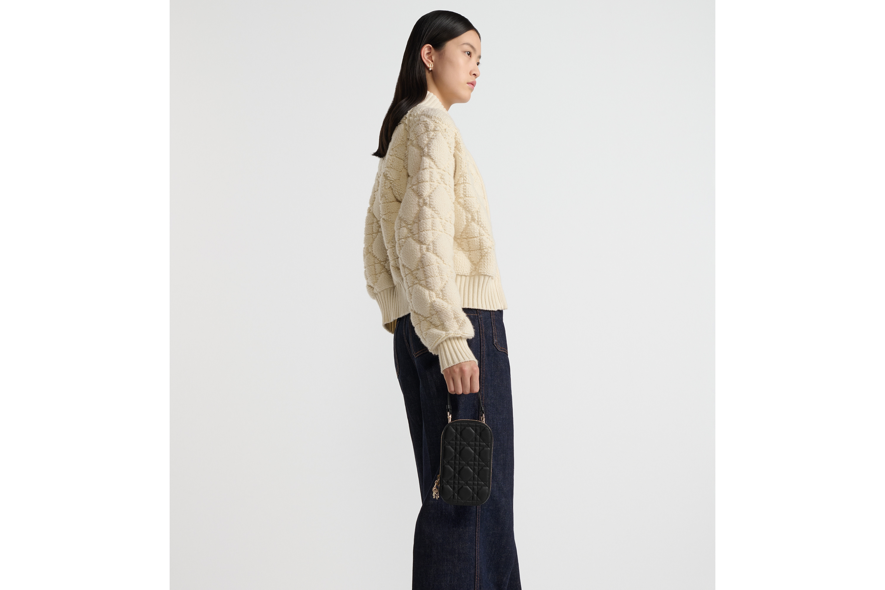 Lady Dior Call'in Dior 手机袋 黑色羊皮革藤格纹 E05