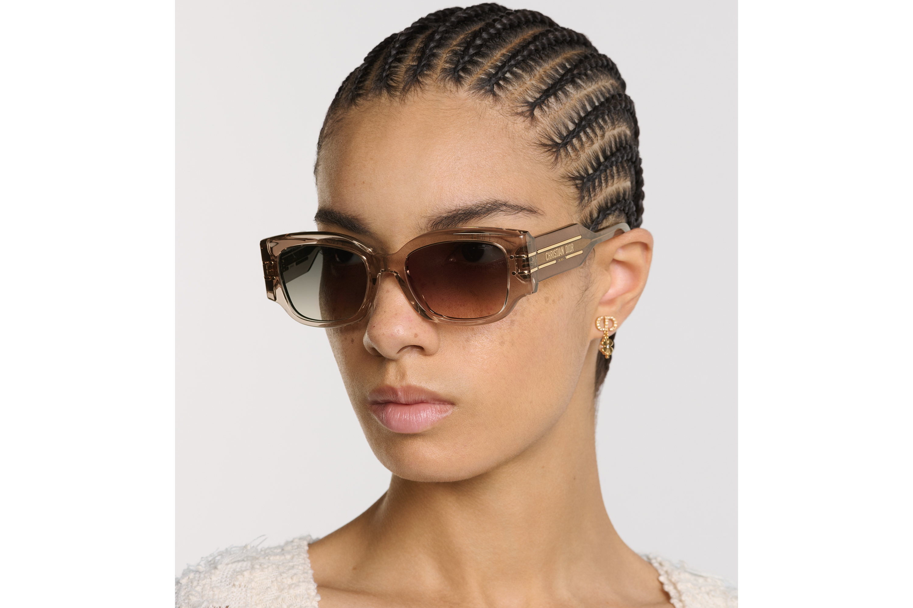 DiorSignature S13F 太阳眼镜 砂米色半透明方形镜框 E07