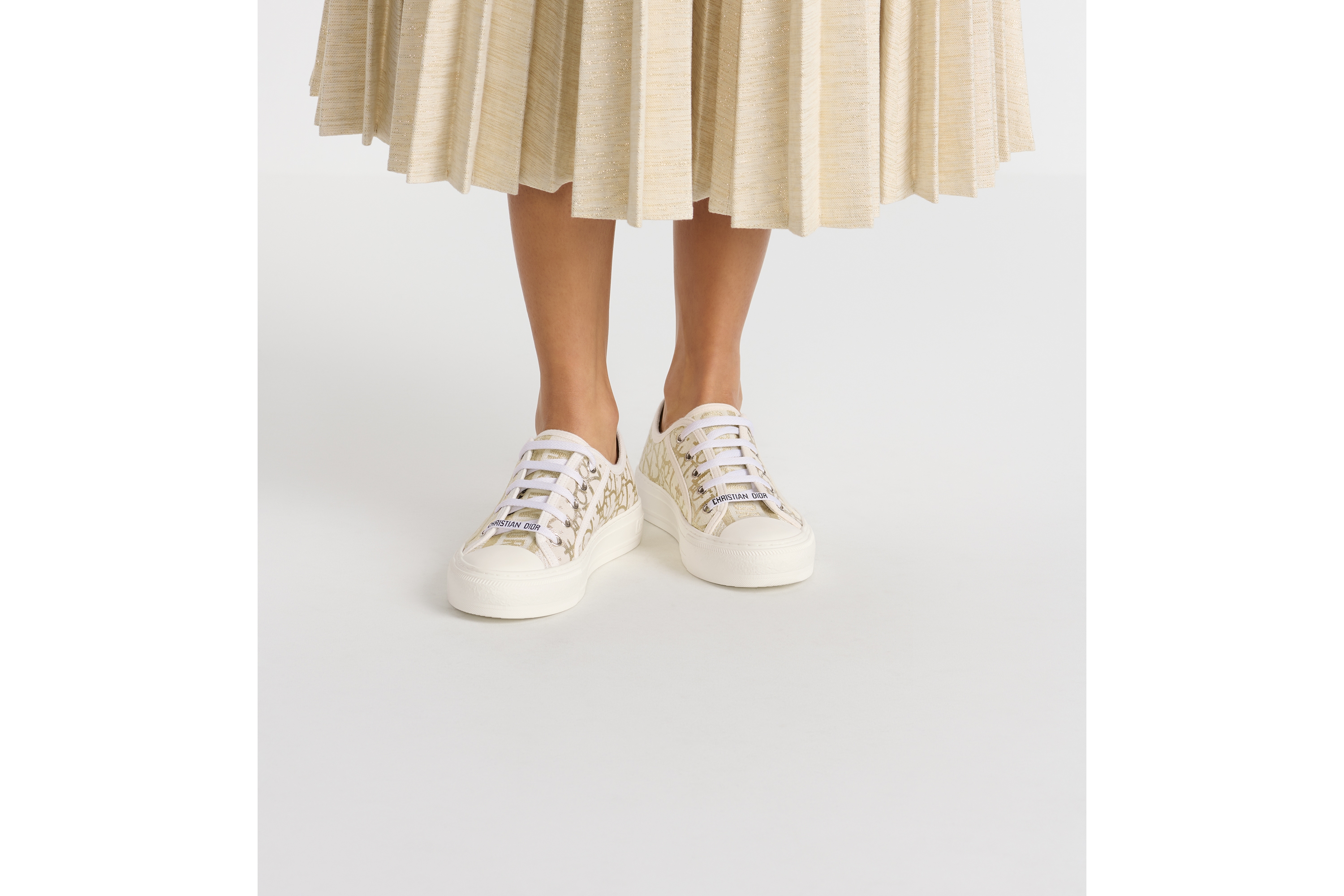 Walk'n'Dior 运动鞋 白色棉质帆布金色调 Oblique 印花 E14