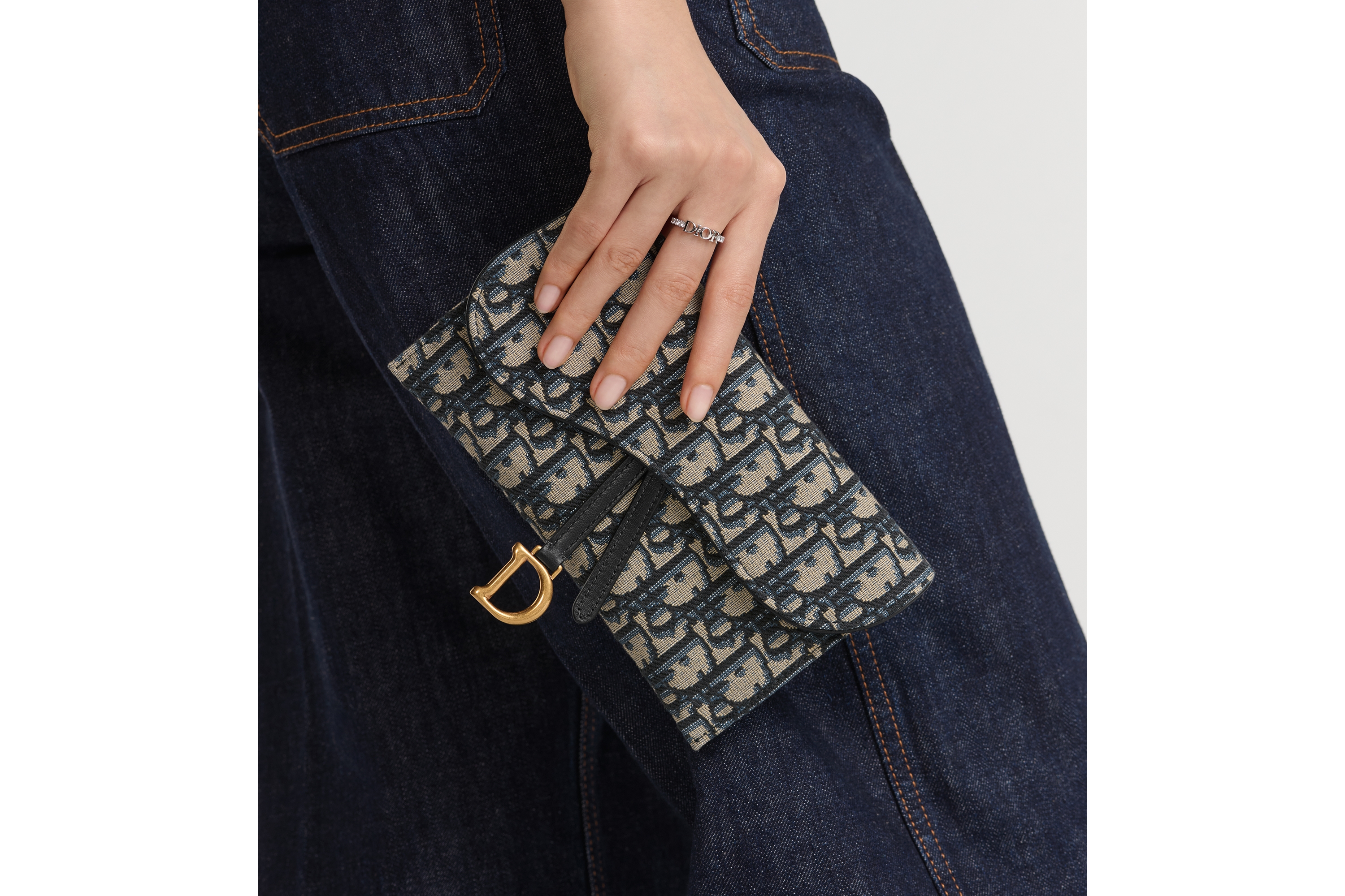 look_image_alt_prefix 小号马鞍链条手袋 蓝色 Oblique 印花面料 E11