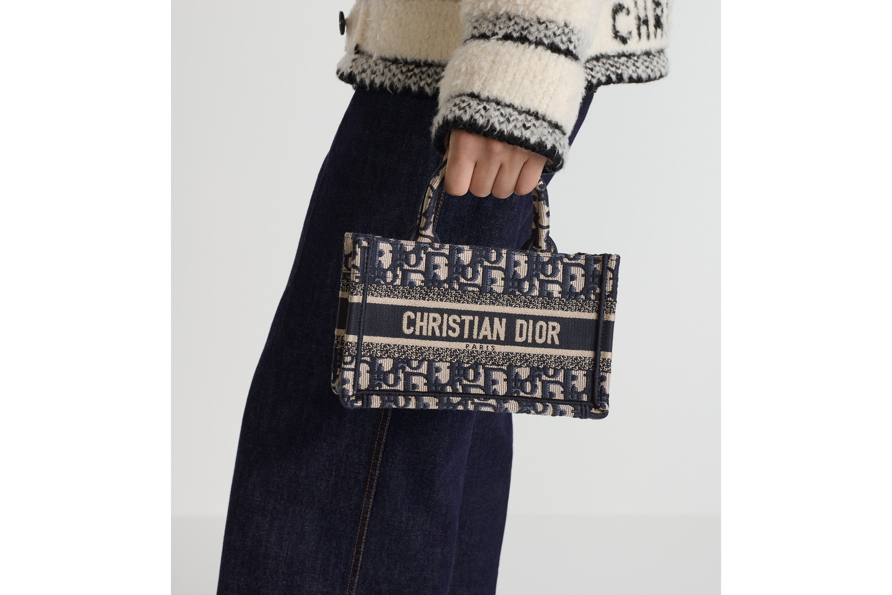 look_image_alt_prefix 迷你 Book Tote 手袋 蓝色 Oblique 印花刺绣 (21.5 x 13 x 7.5 cm) E10