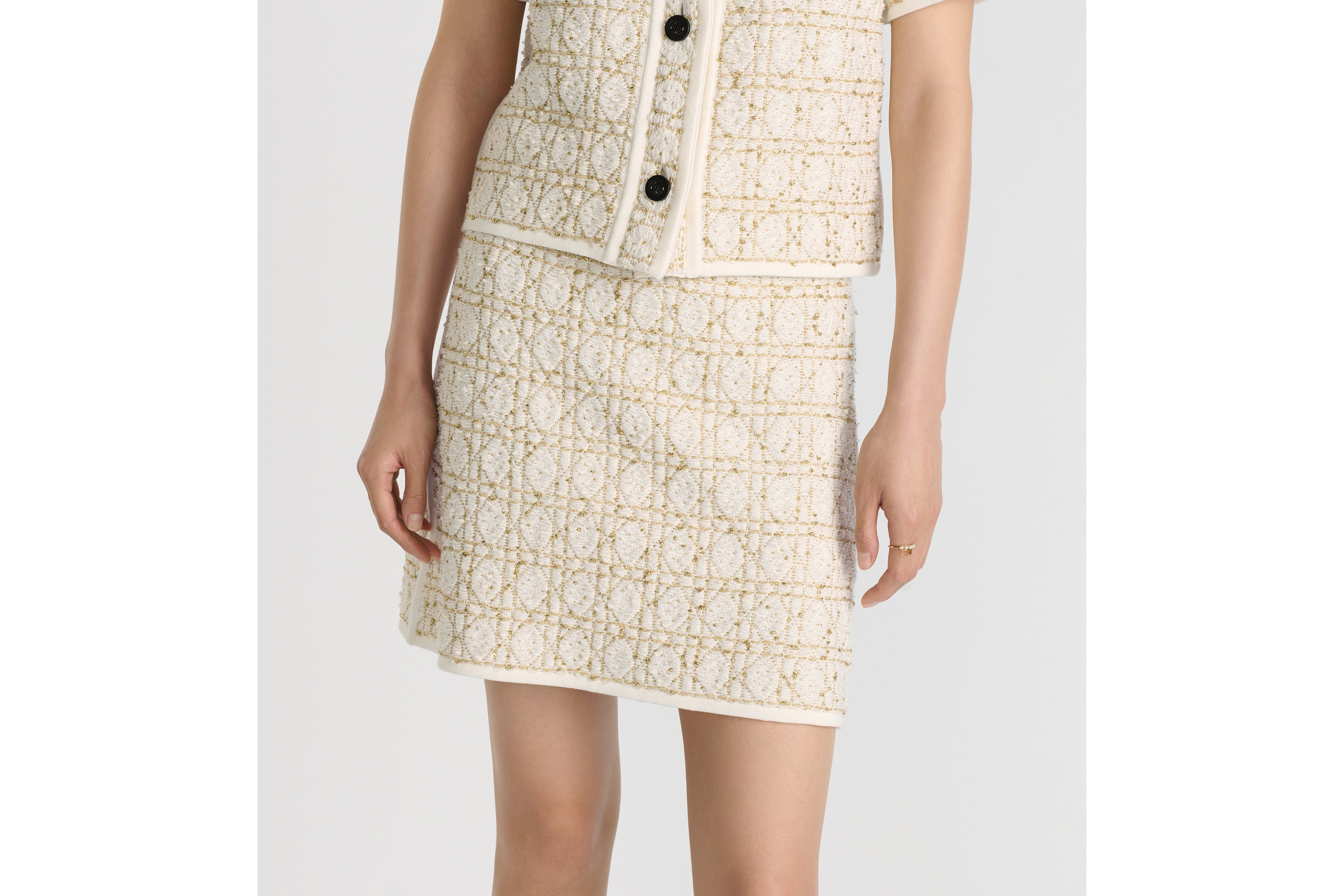 look_image_alt_prefix Dior Or 迷你裙 白色和金色调棉质混纺粗花呢藤格纹 E10