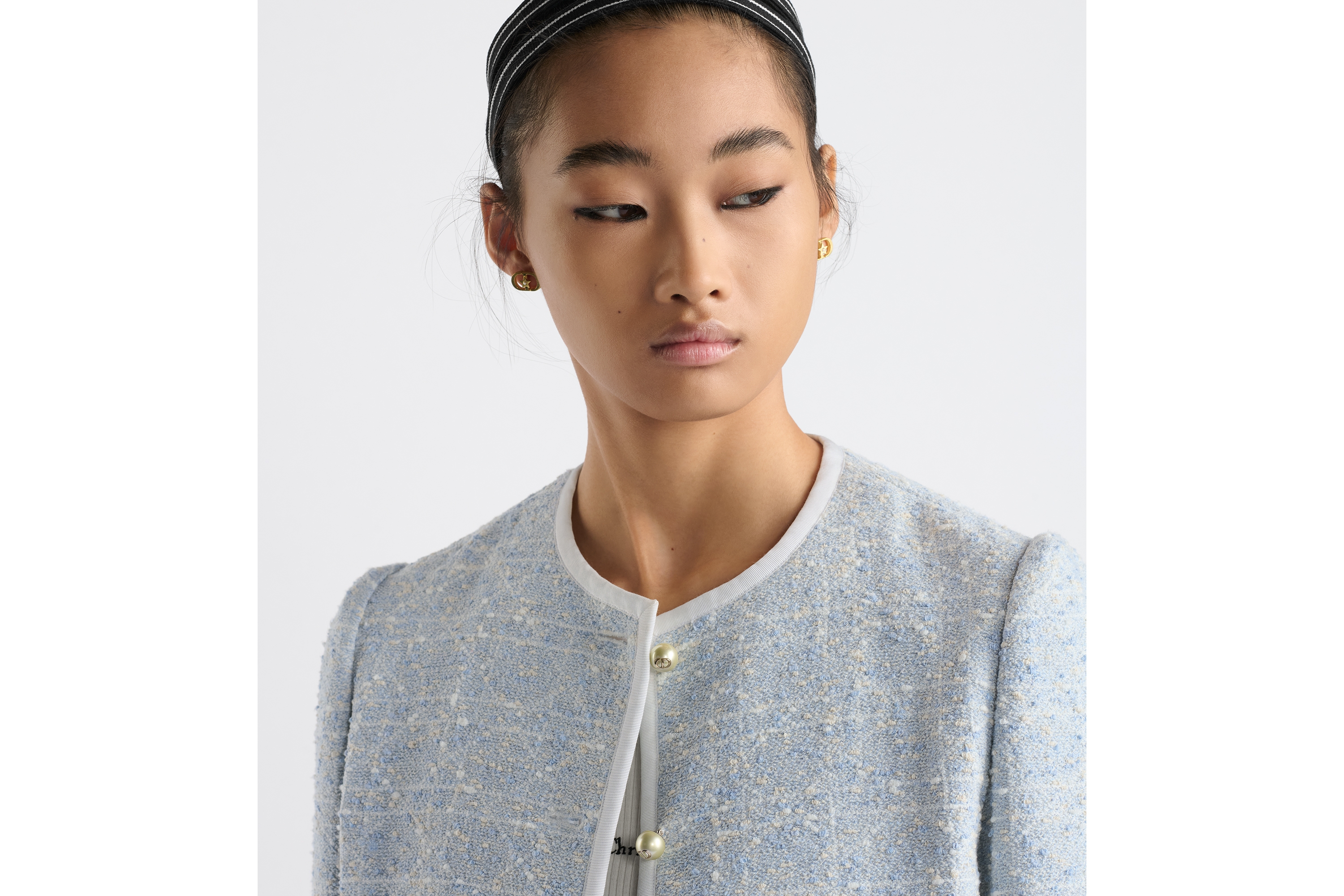 look_image_alt_prefix 短款外套 天蓝色棉质混纺粗花呢超大藤格纹 E04