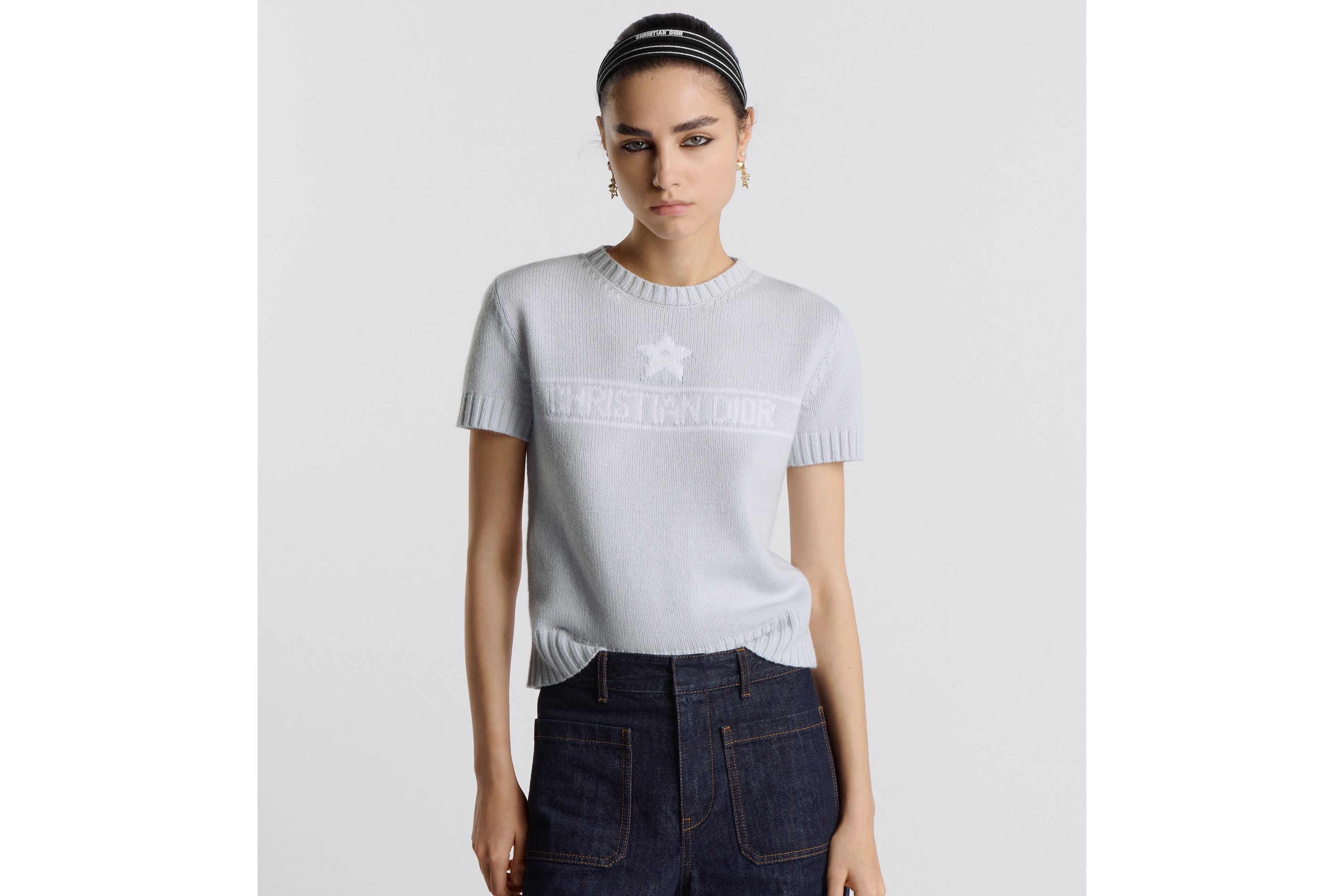 短袖针织衫 蓝色山羊绒织物 E04