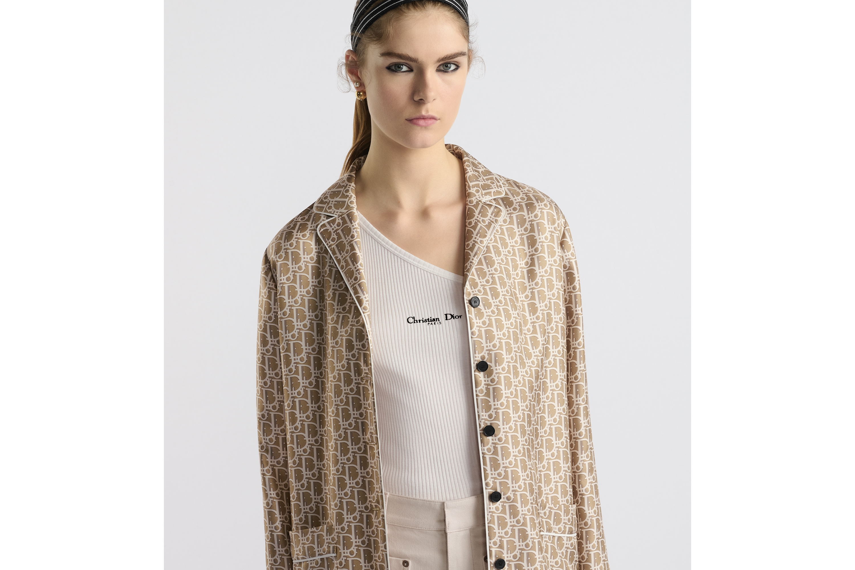 衬衫 米色轻盈桑蚕丝斜纹面料 Oblique 印花 E04