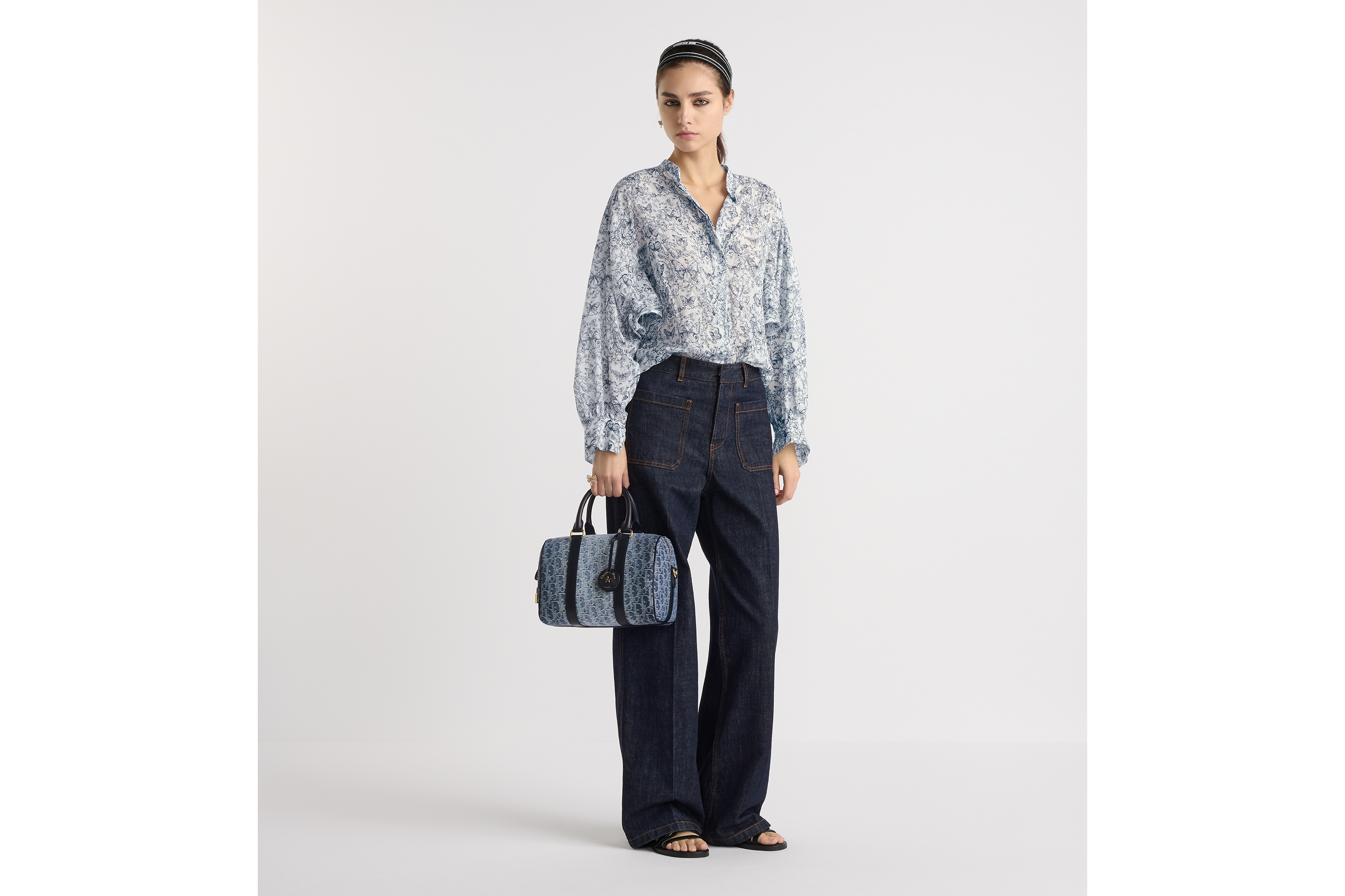 look_image_alt_prefix Dior Groove 25 手袋 蓝色 Denim Dior Oblique 提花面料 E17