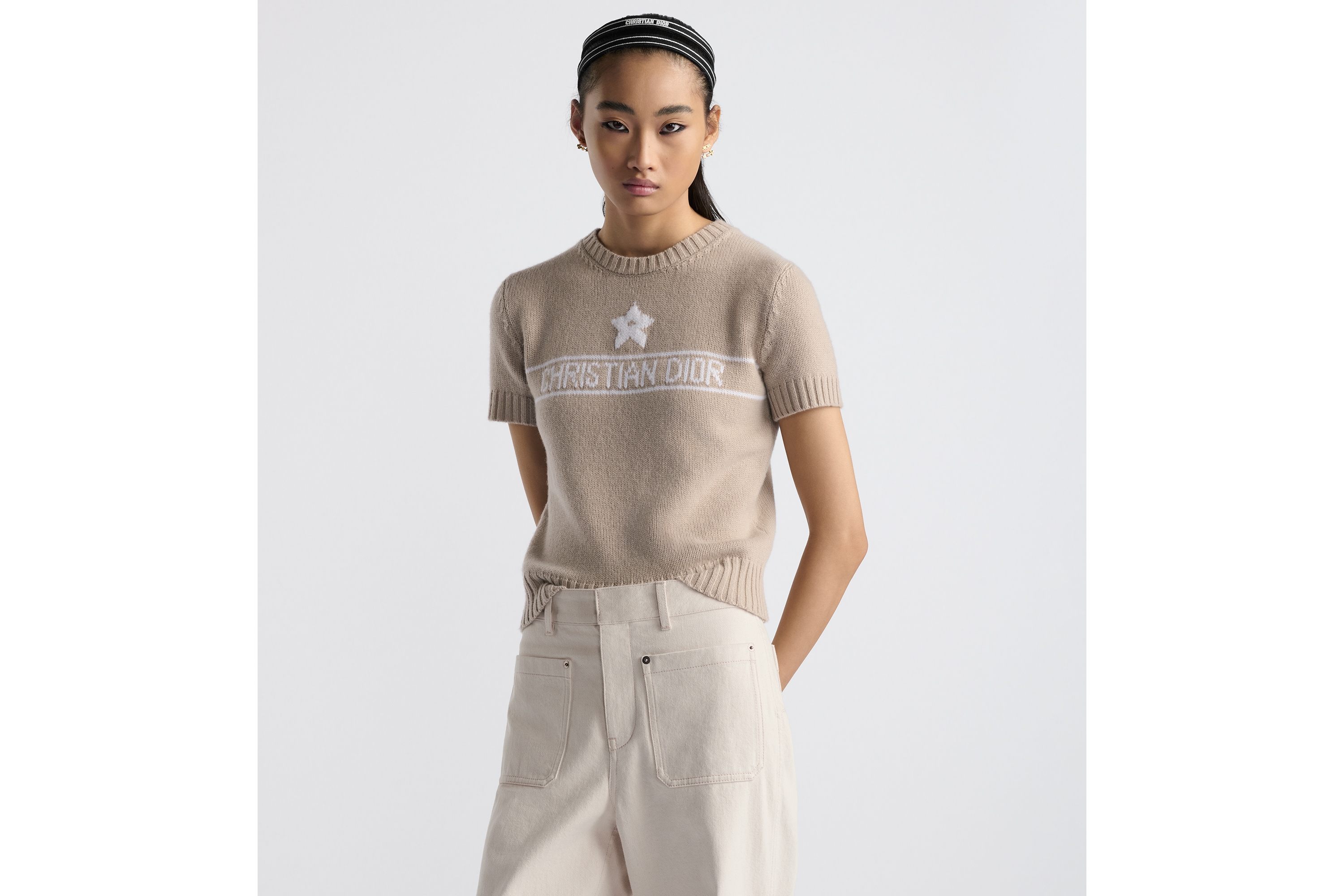 短袖针织衫 米色山羊绒织物 E04