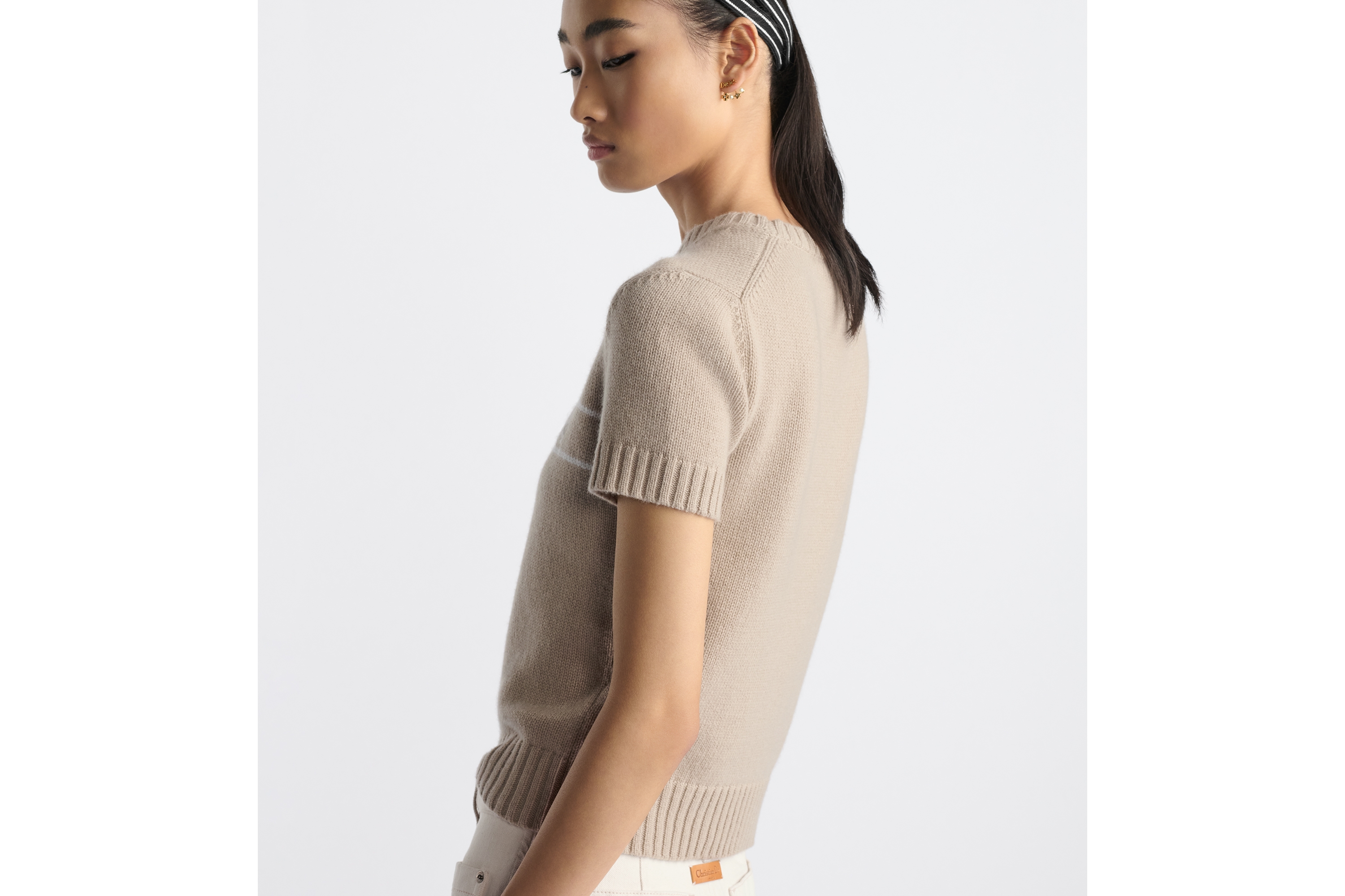 短袖针织衫 米色山羊绒织物 E05