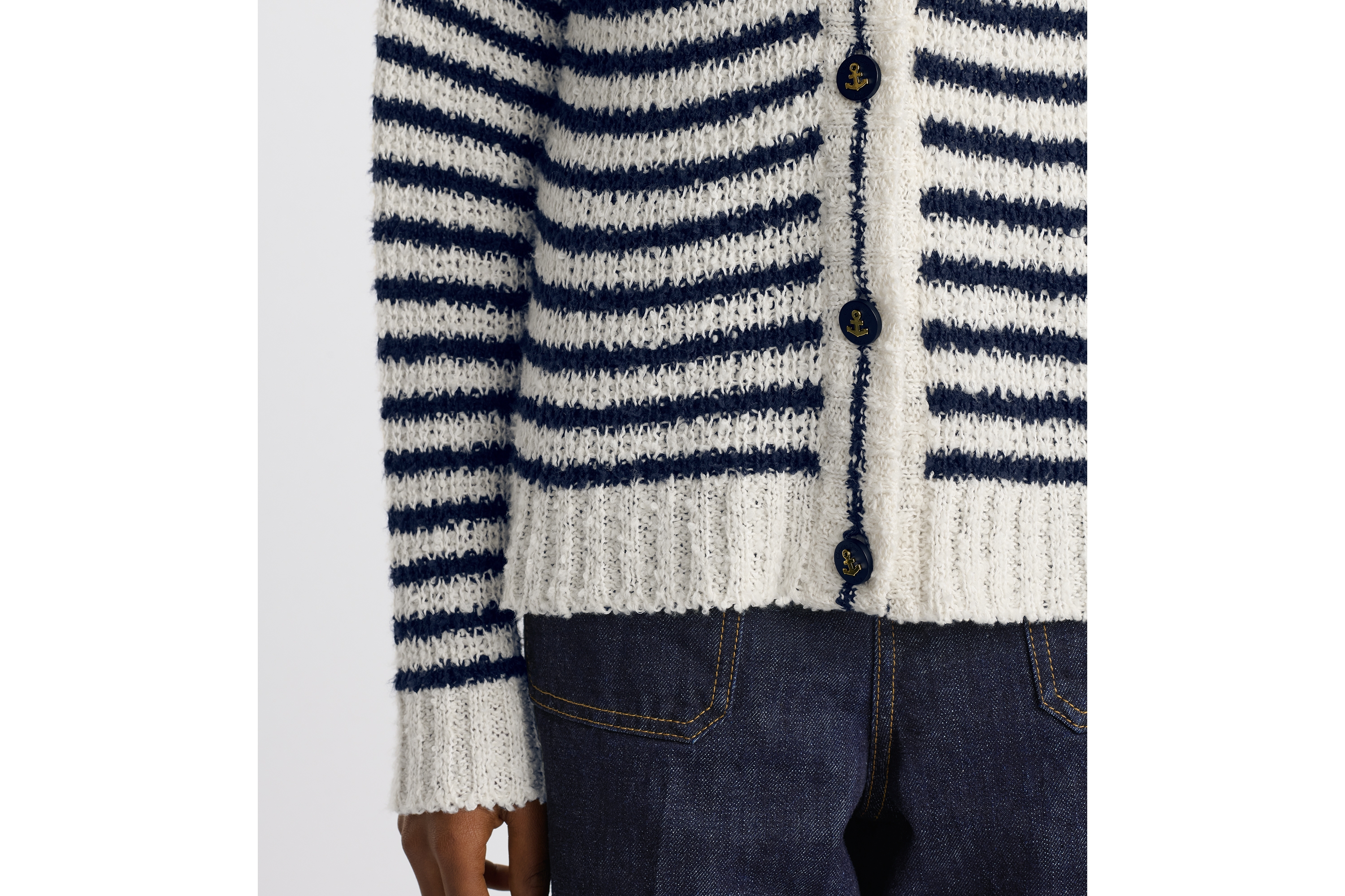 look_image_alt_prefix Dior Marinière 开衫 白色和海军蓝色棉质和桑蚕丝混纺针织面料 E13