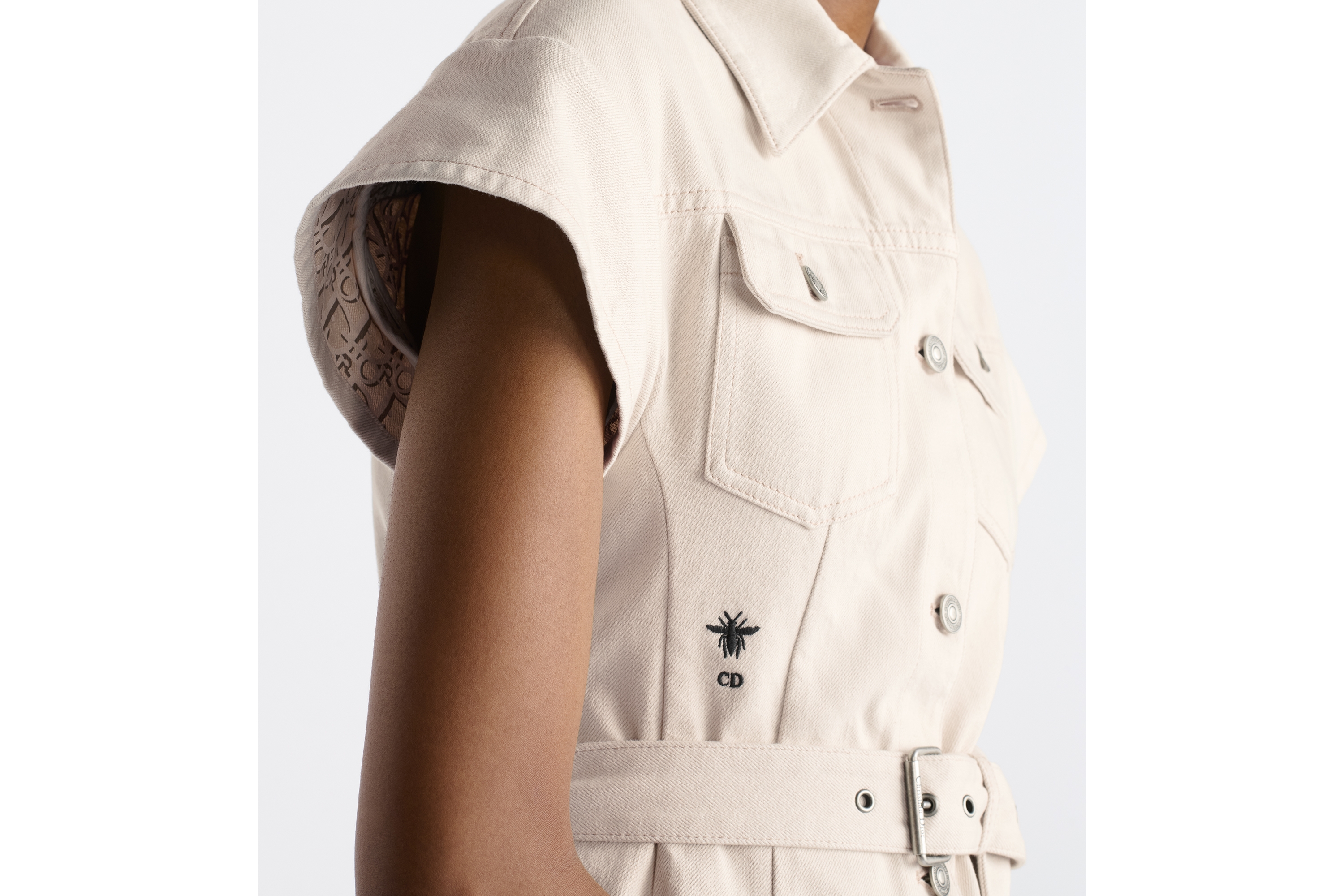 短款衬衫式连衣裙 米白色棉质牛仔布内部 Oblique 印花搭配腰带 E05