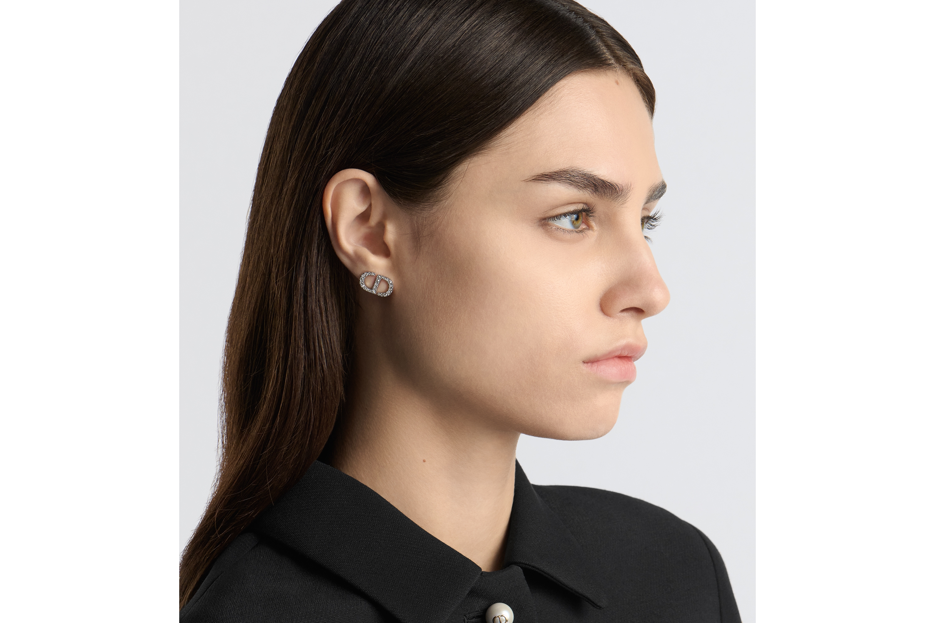 look_image_alt_prefix Petit CD 耳钉 银色饰面金属白色仿水晶装饰 E08