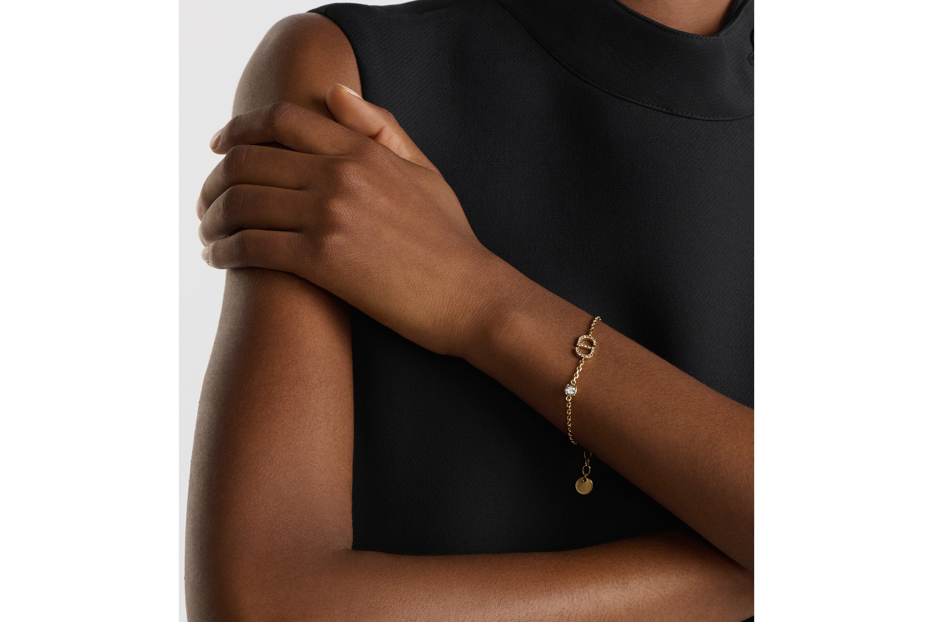 Petit CD 手链 金色饰面金属和白色仿水晶装饰 E10