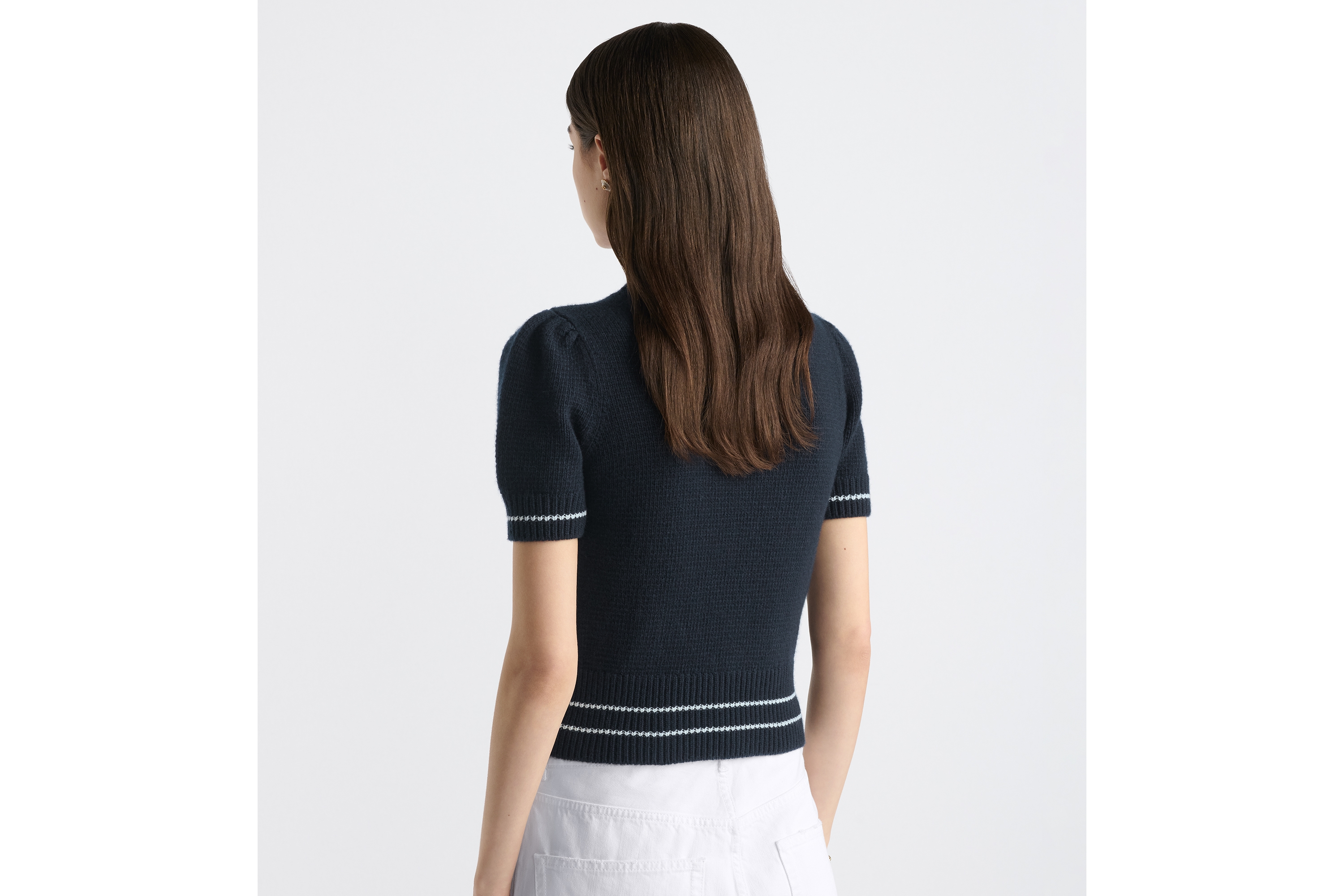 look_image_alt_prefix 短袖针织衫 海军蓝色绵羊毛和山羊绒混纺针织面料 Christian Dior 标志 E06