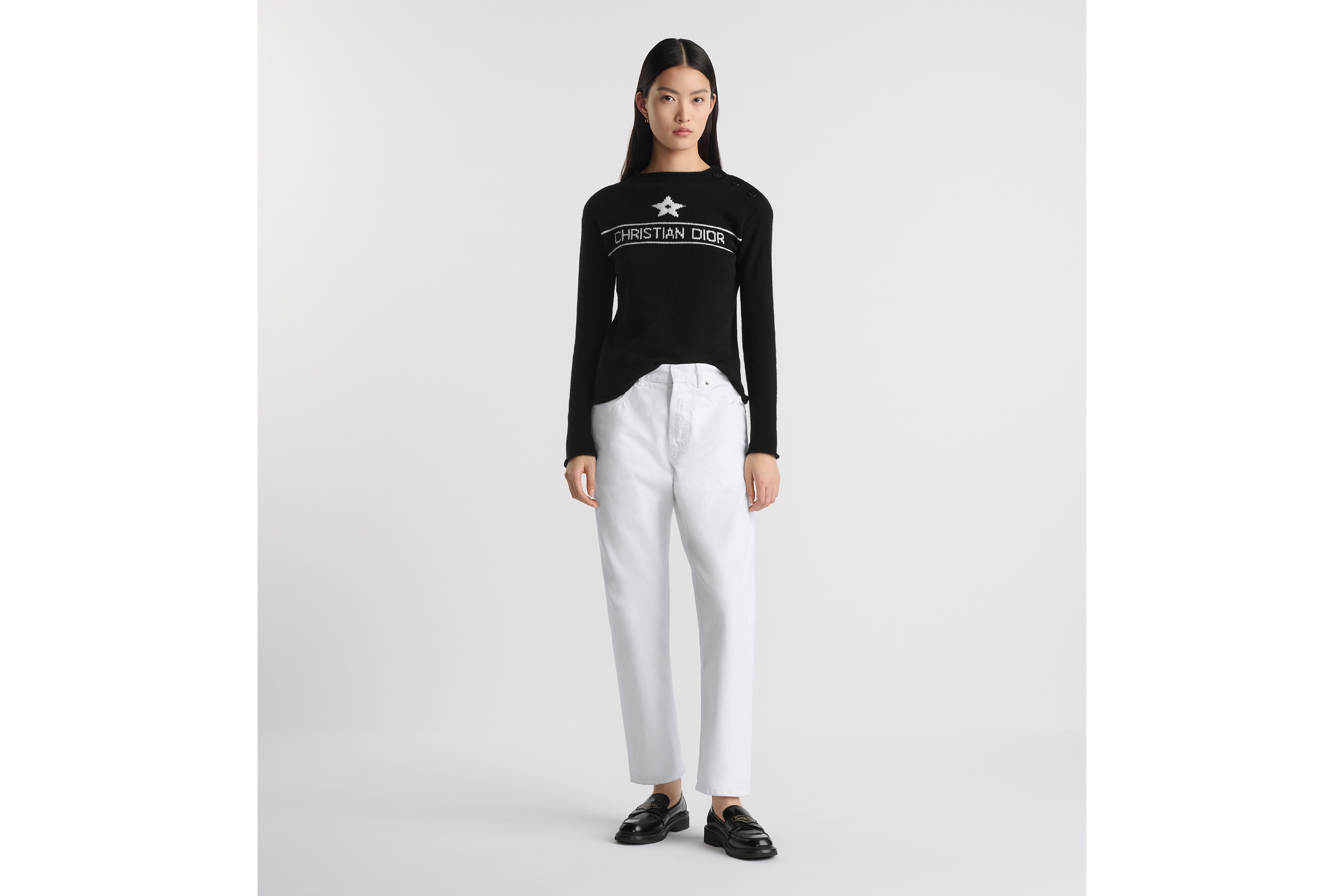 针织衫 黑色山羊绒织物 E01