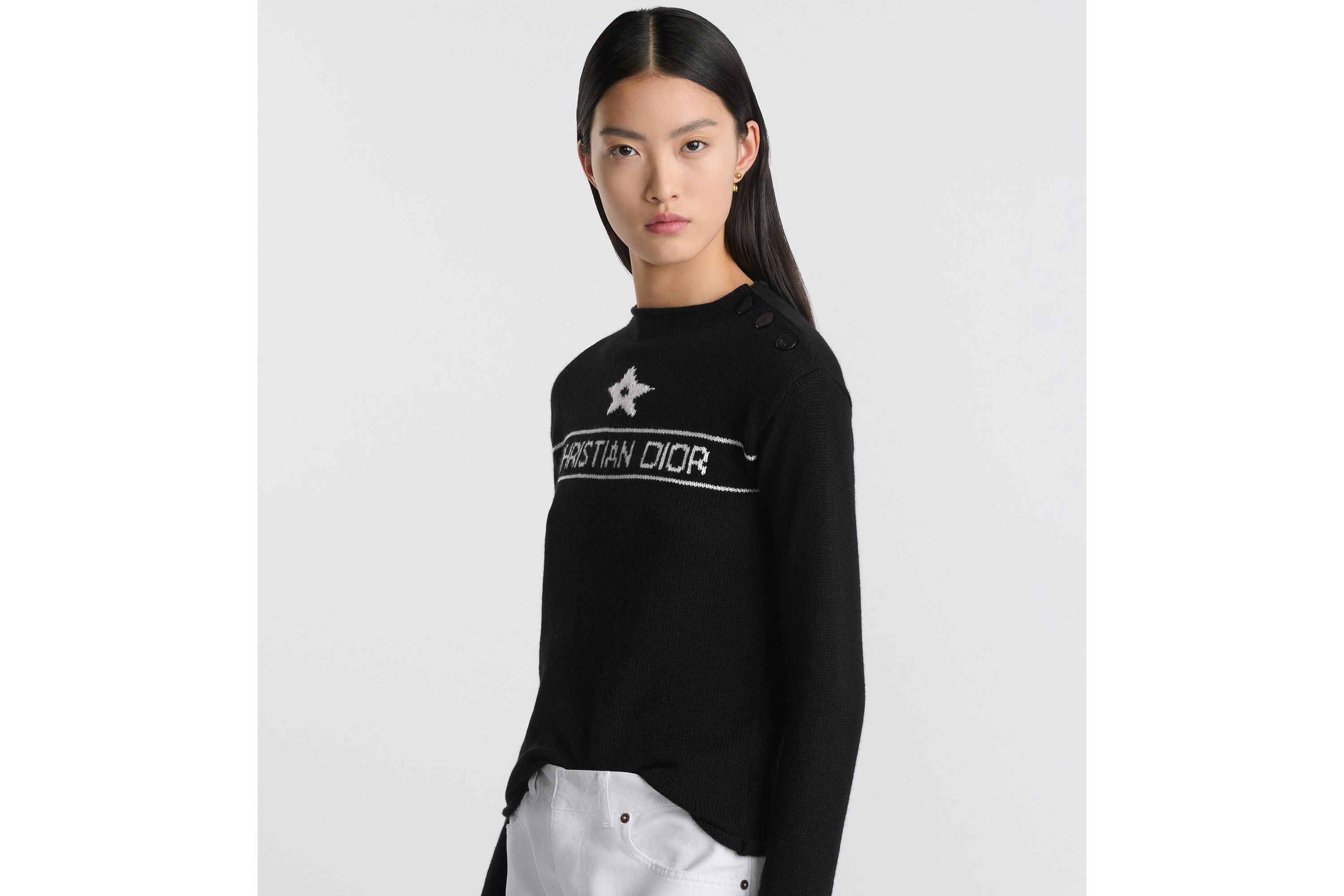 针织衫 黑色山羊绒织物 E04