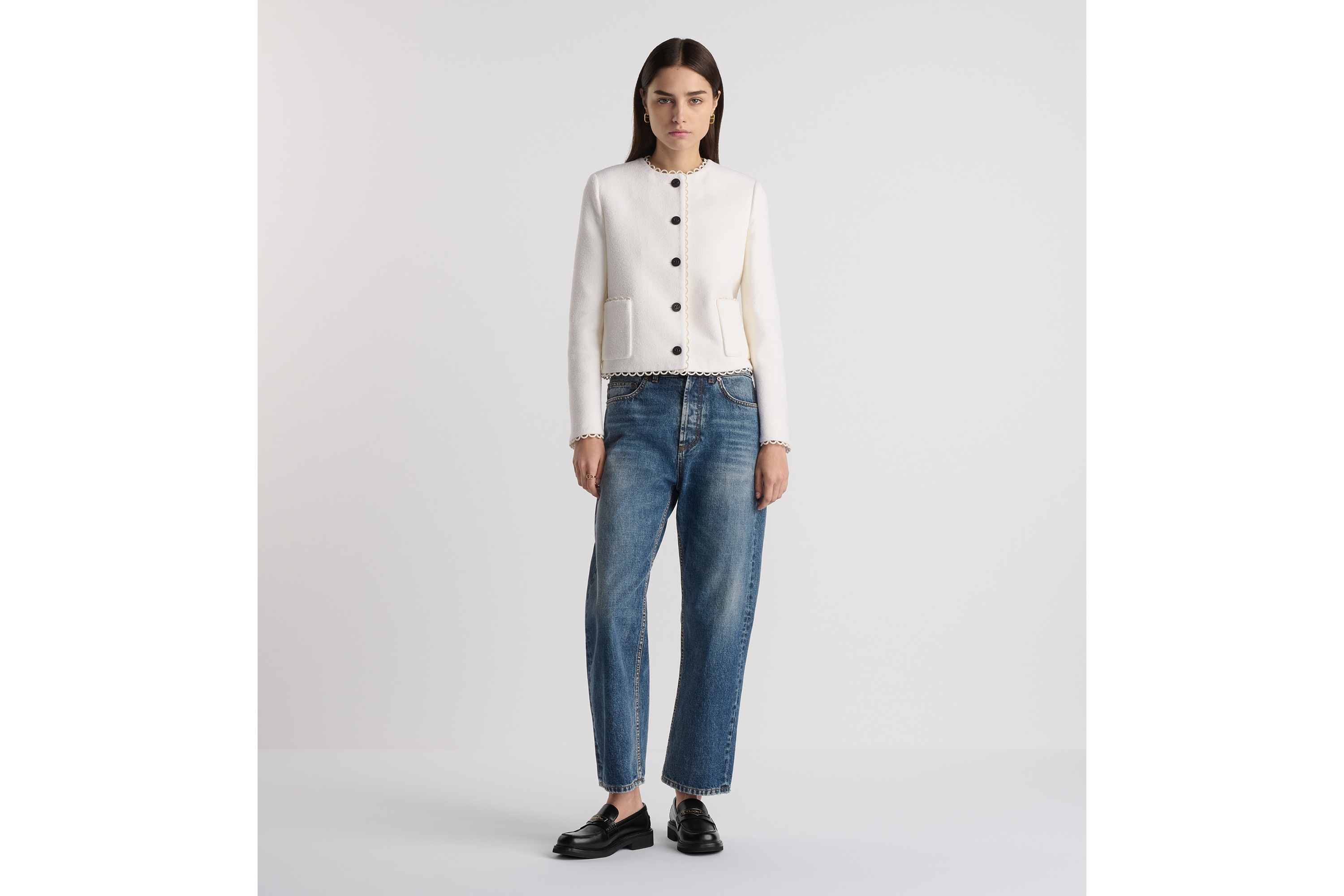 look_image_alt_prefix 短款外套 米白色双面绵羊毛混纺面料毛圈花式线 E01