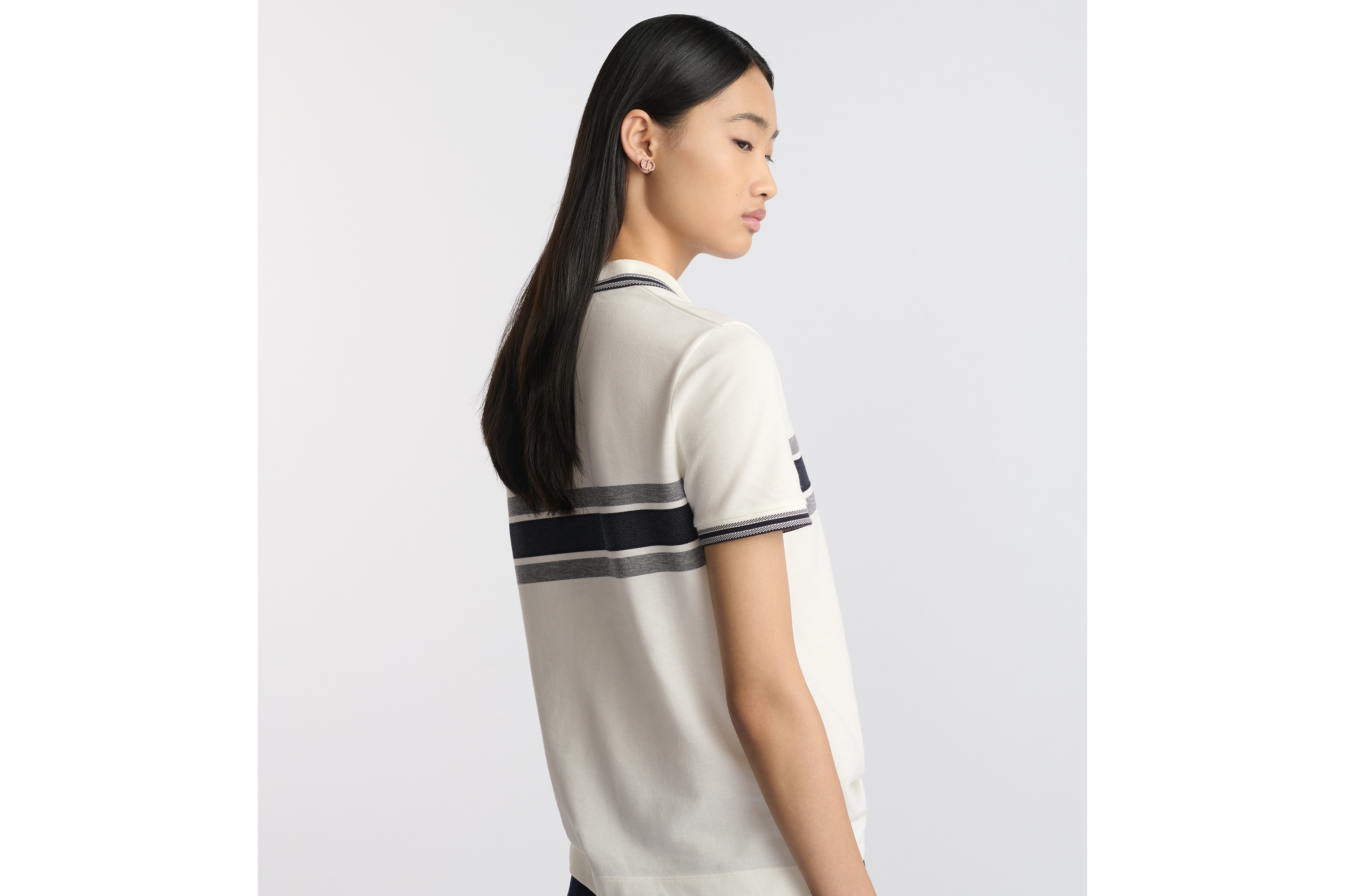 Polo 衫 白色和海军蓝色棉质平纹针织面料 E06