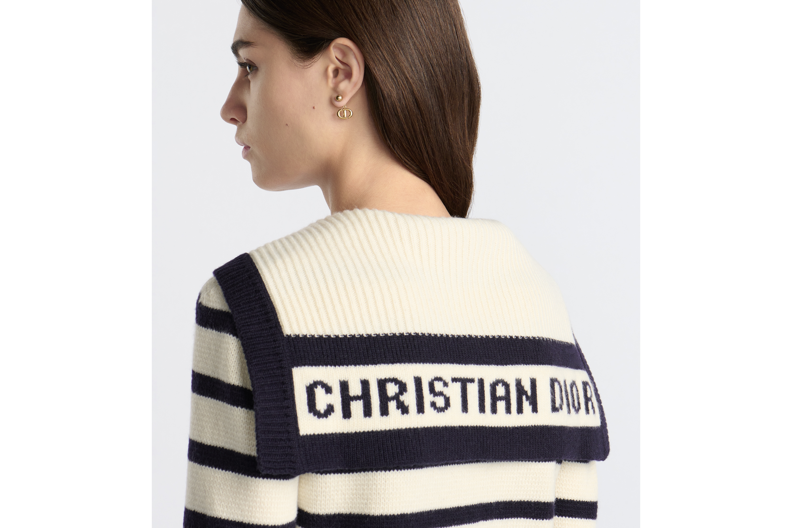 look_image_alt_prefix Dior Marinière 开衫 海军蓝色和米白色绵羊毛和山羊绒混纺针织面料 D-Stripes 图案 E06