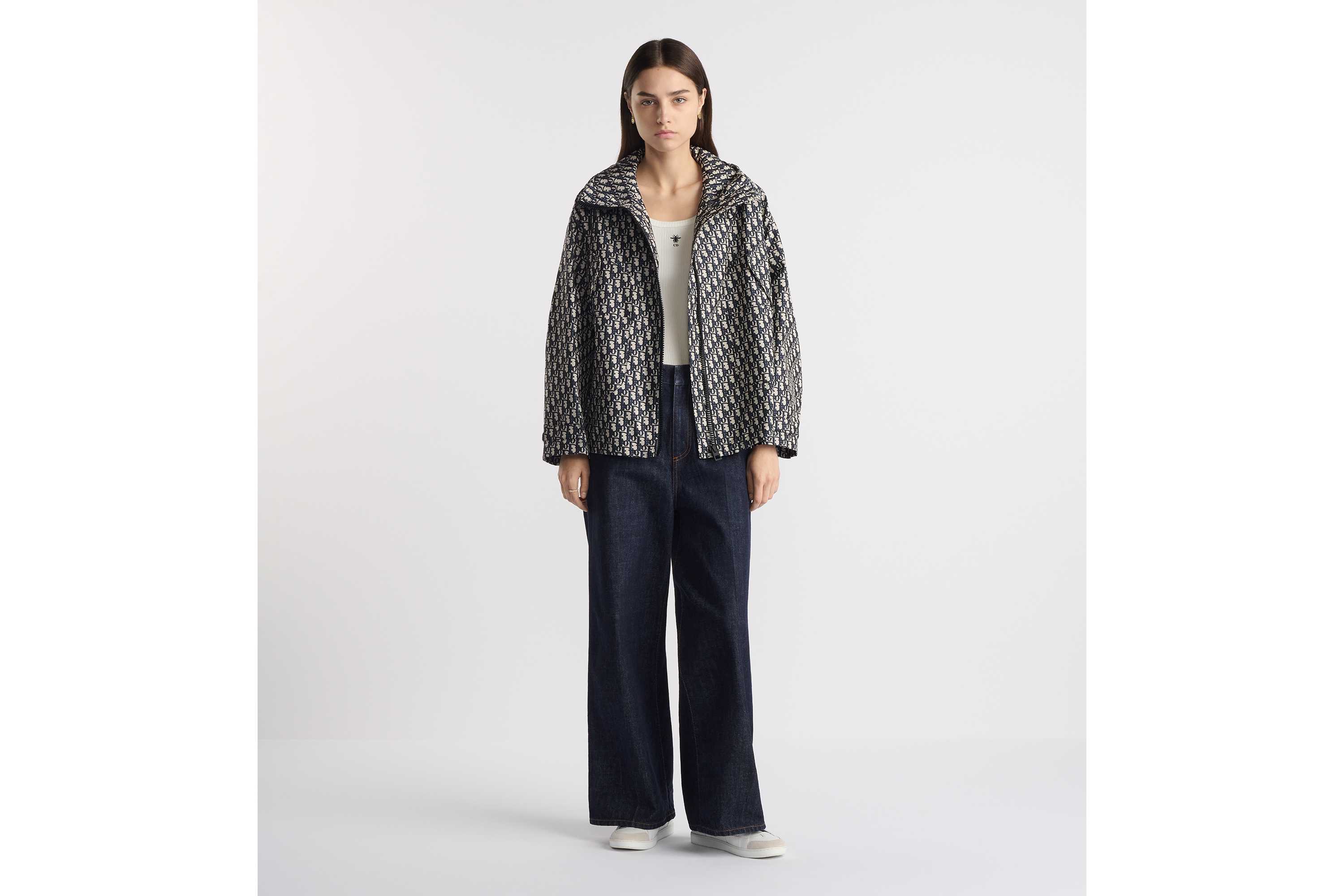 连帽夹克 蓝色塔夫绸科技提花面料 Oblique 印花 E01