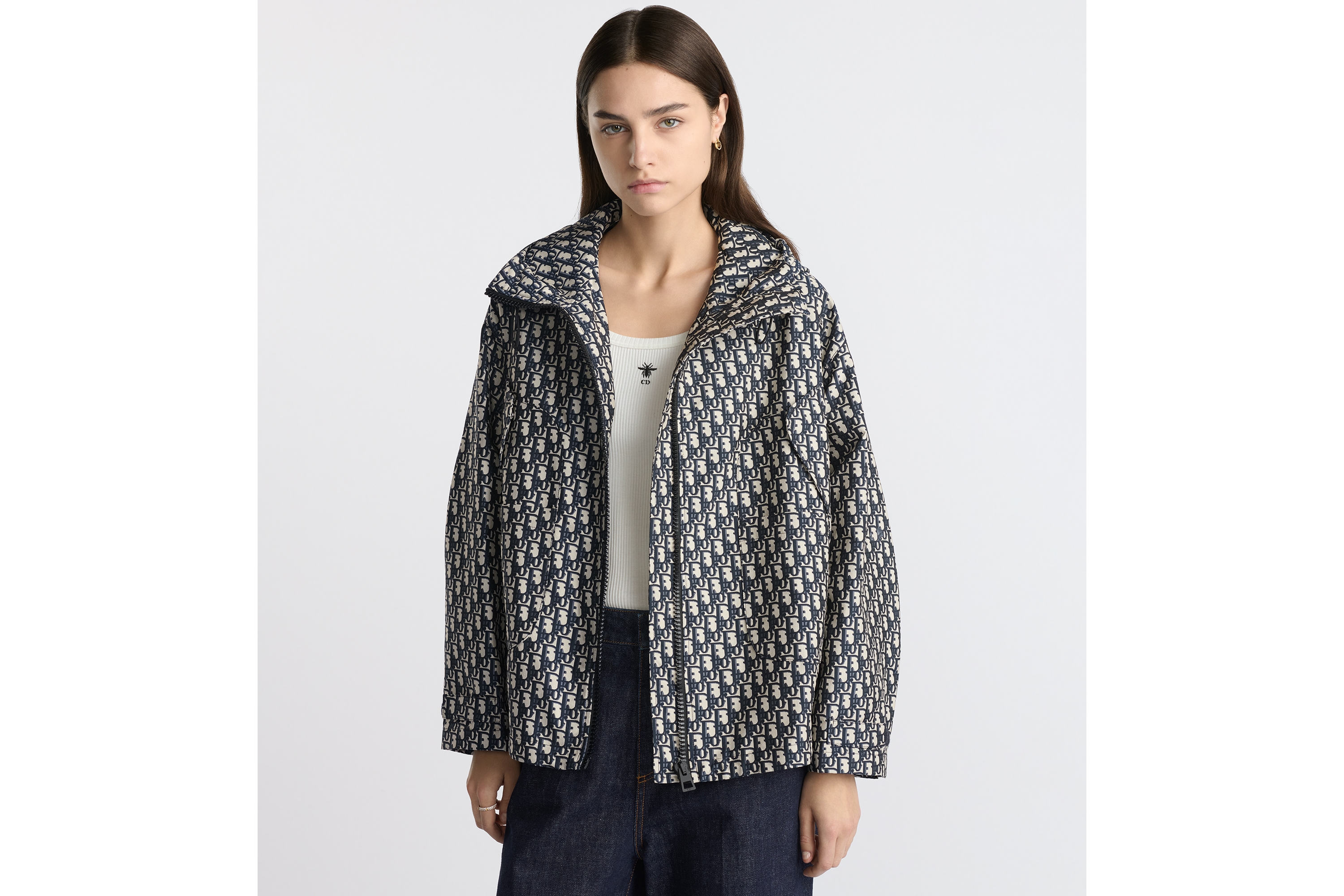 连帽夹克 蓝色塔夫绸科技提花面料 Oblique 印花 E04