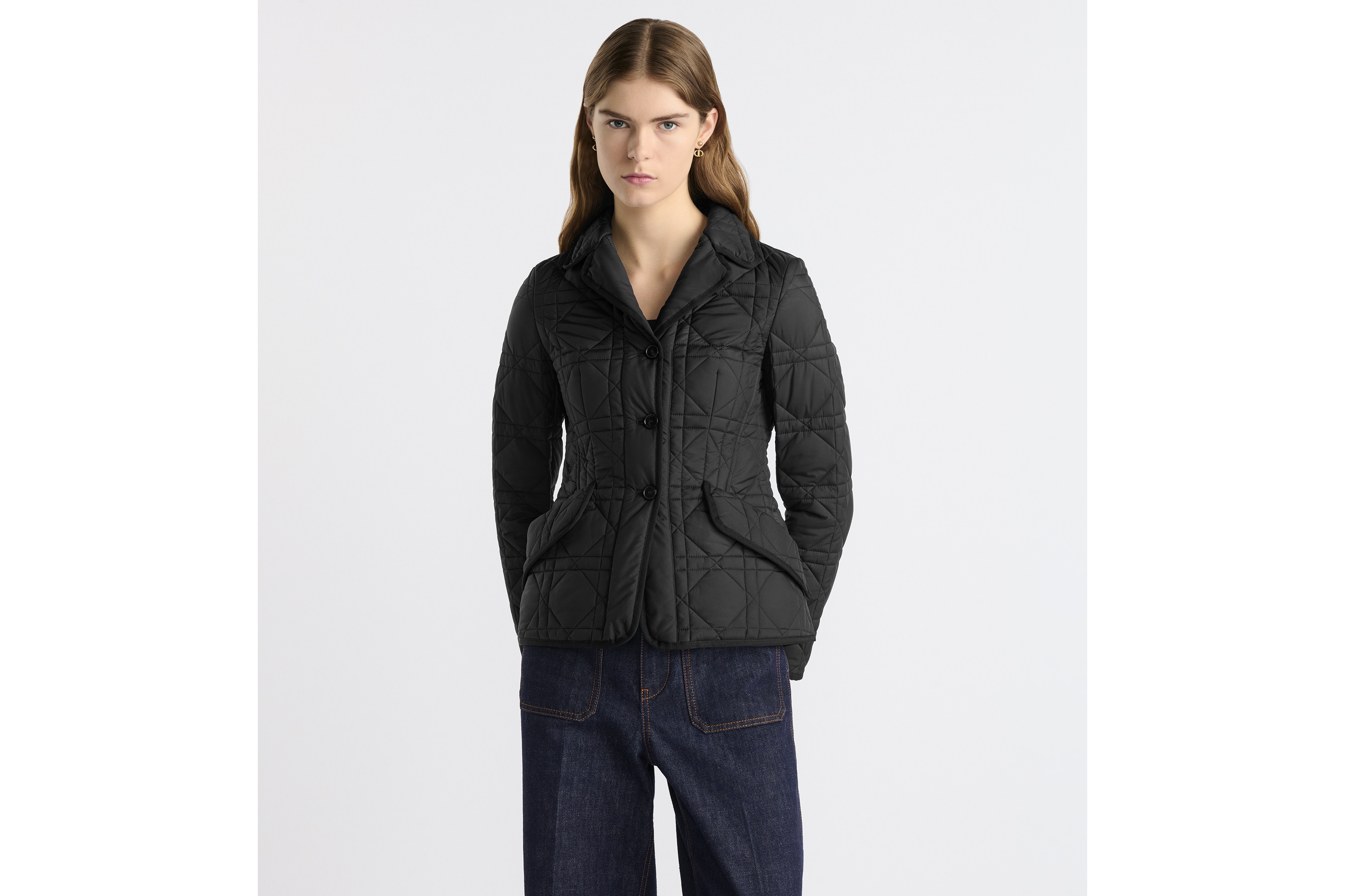 经典西装外套 黑色绗缝塔夫绸科技面料超大藤格纹 E04