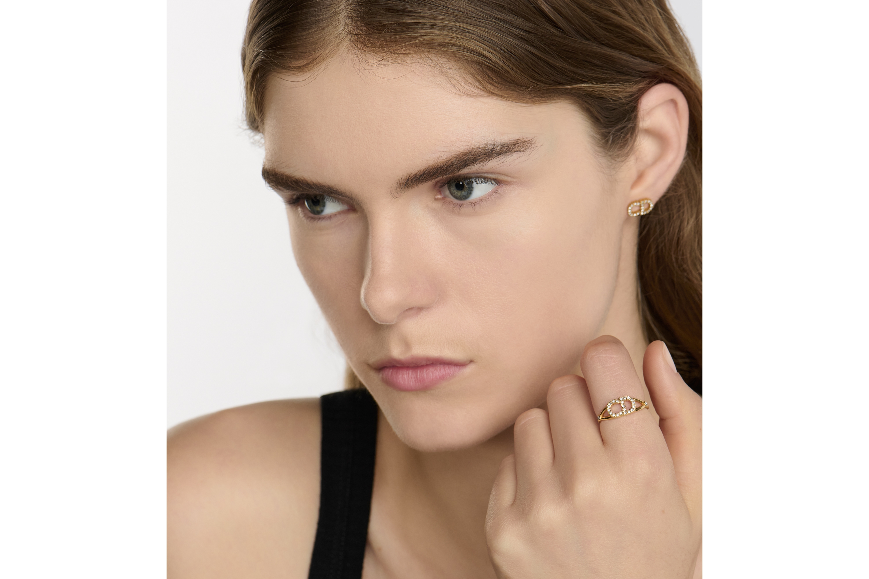 look_image_alt_prefix Clair D Lune 戒指 金色饰面金属和白色仿水晶装饰 E10