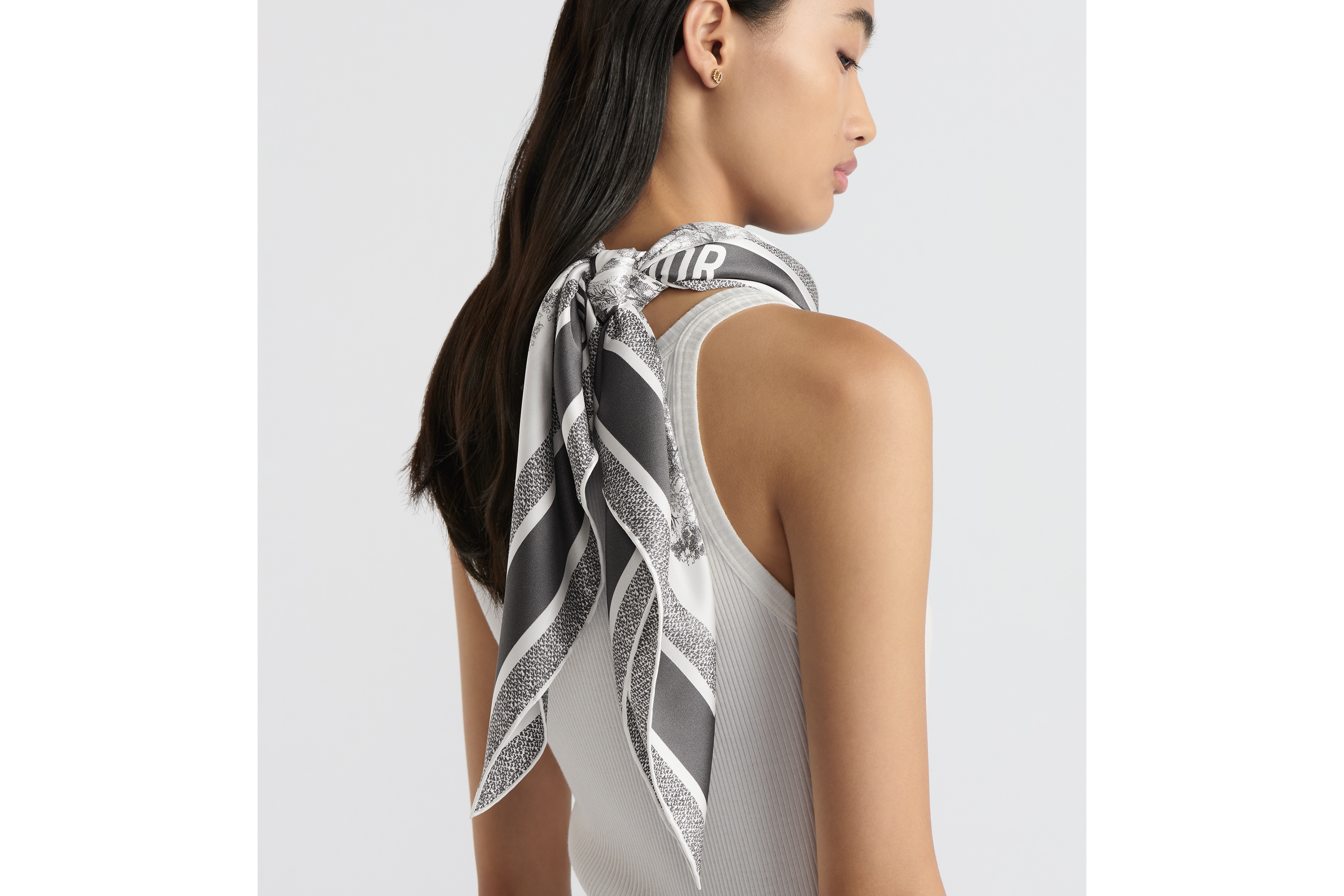 look_image_alt_prefix Dior 印花方巾 90 厘米象牙色和灰色桑蚕丝斜纹面料 Sauvage 茹伊印花 E06