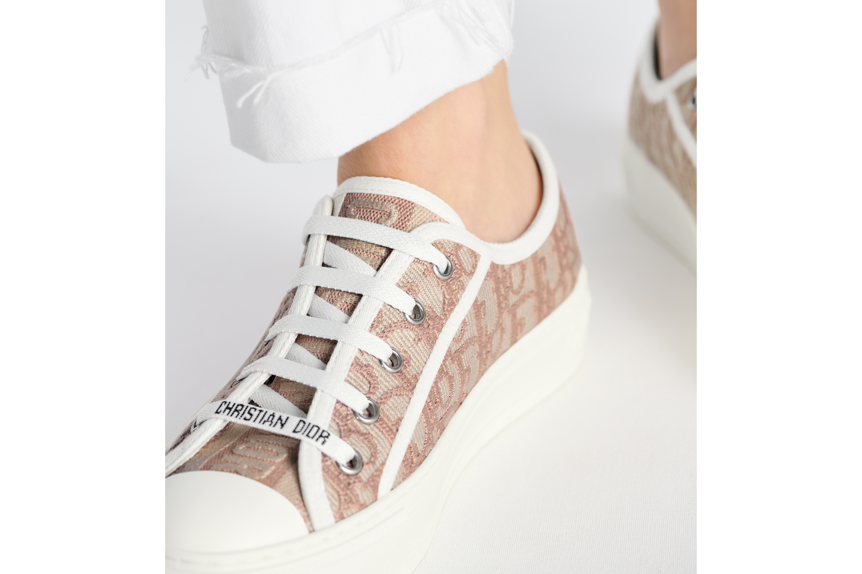 look_image_alt_prefix Walk'n'Dior 运动鞋 裸色棉质刺绣面料 Oblique 印花 E17