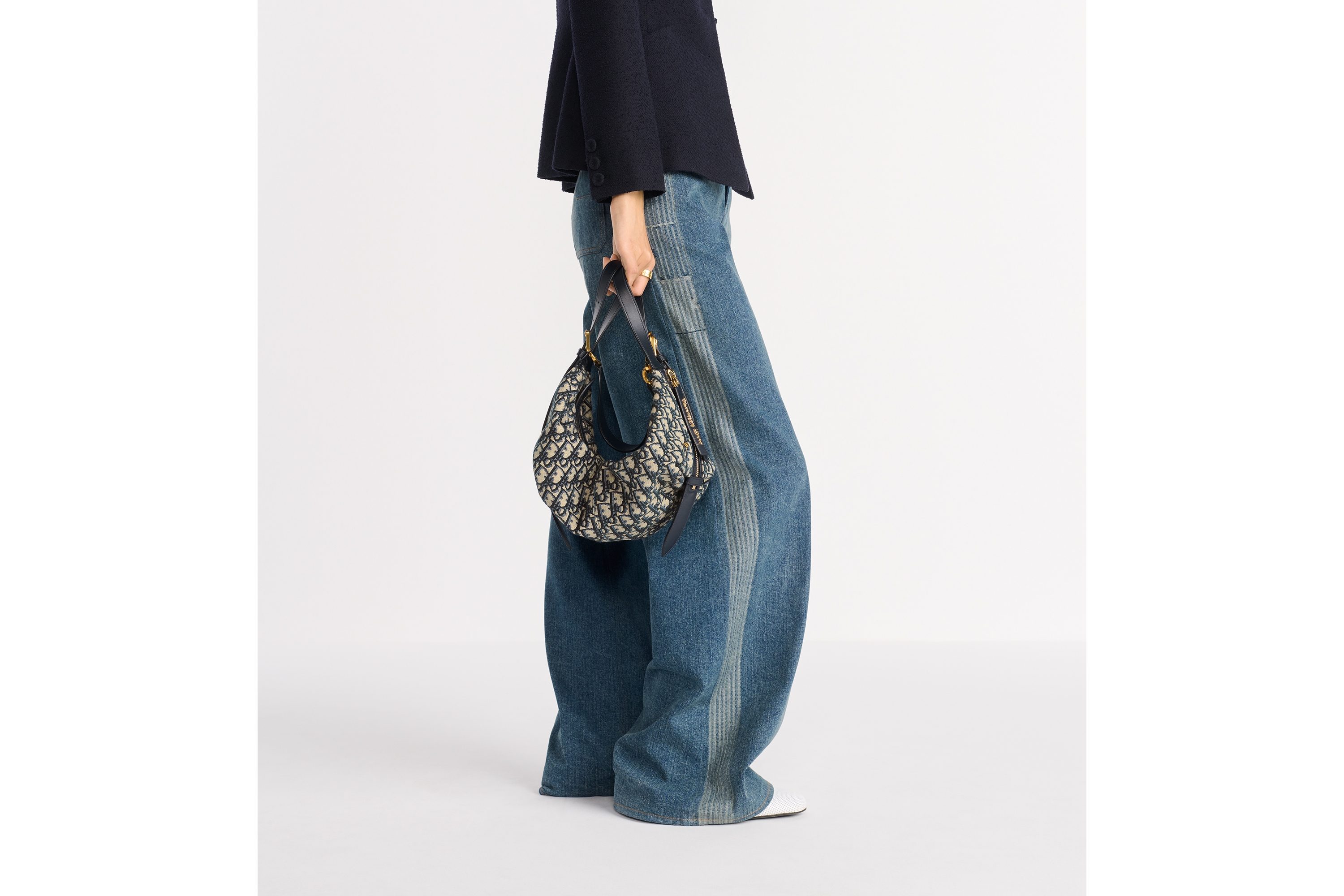 中号 D-Journey 手袋 蓝色 Oblique 印花面料 E15