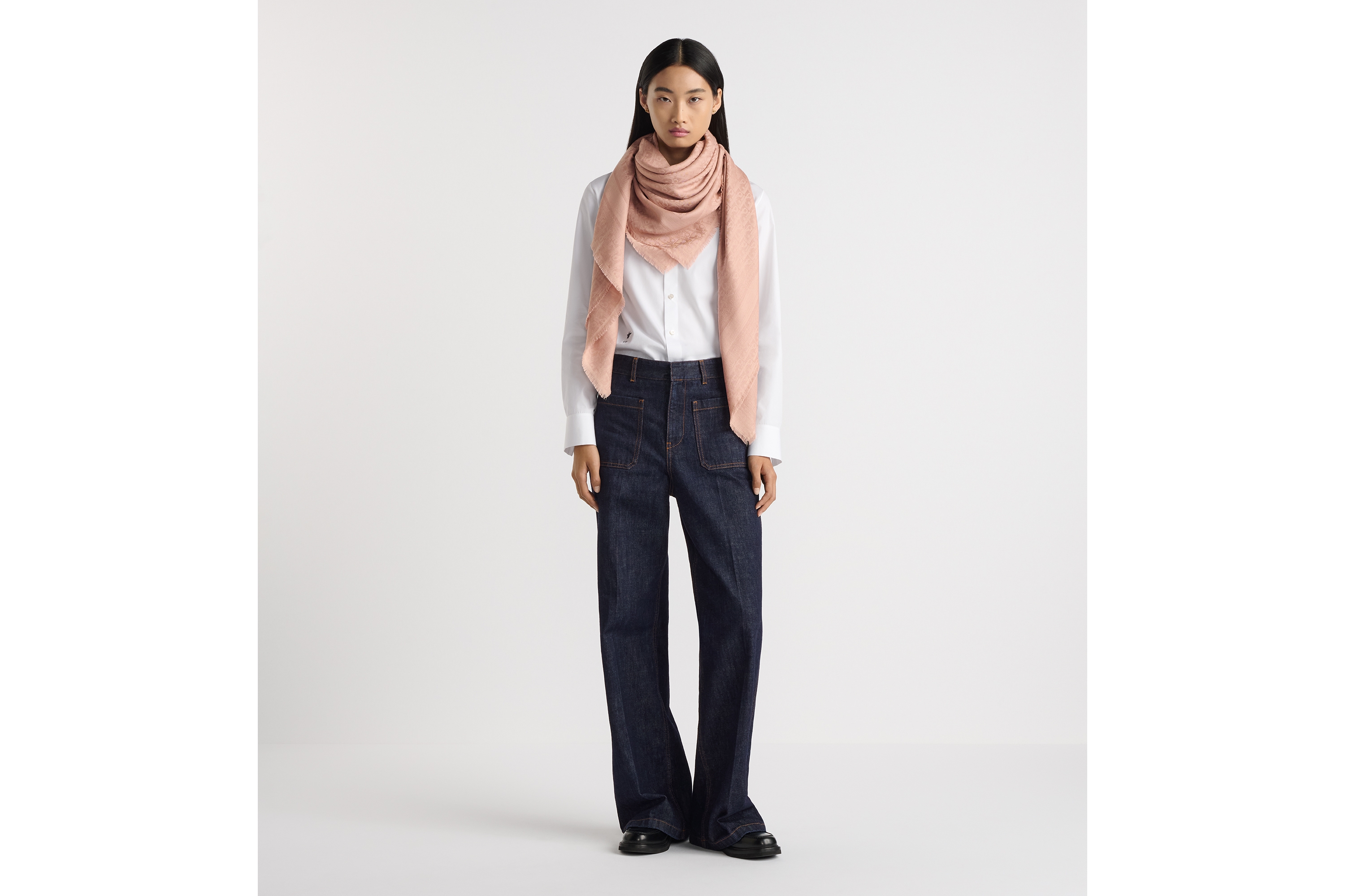 Dior 印花披肩 玫瑰粉色绵羊毛混纺面料 Oblique 印花 E17